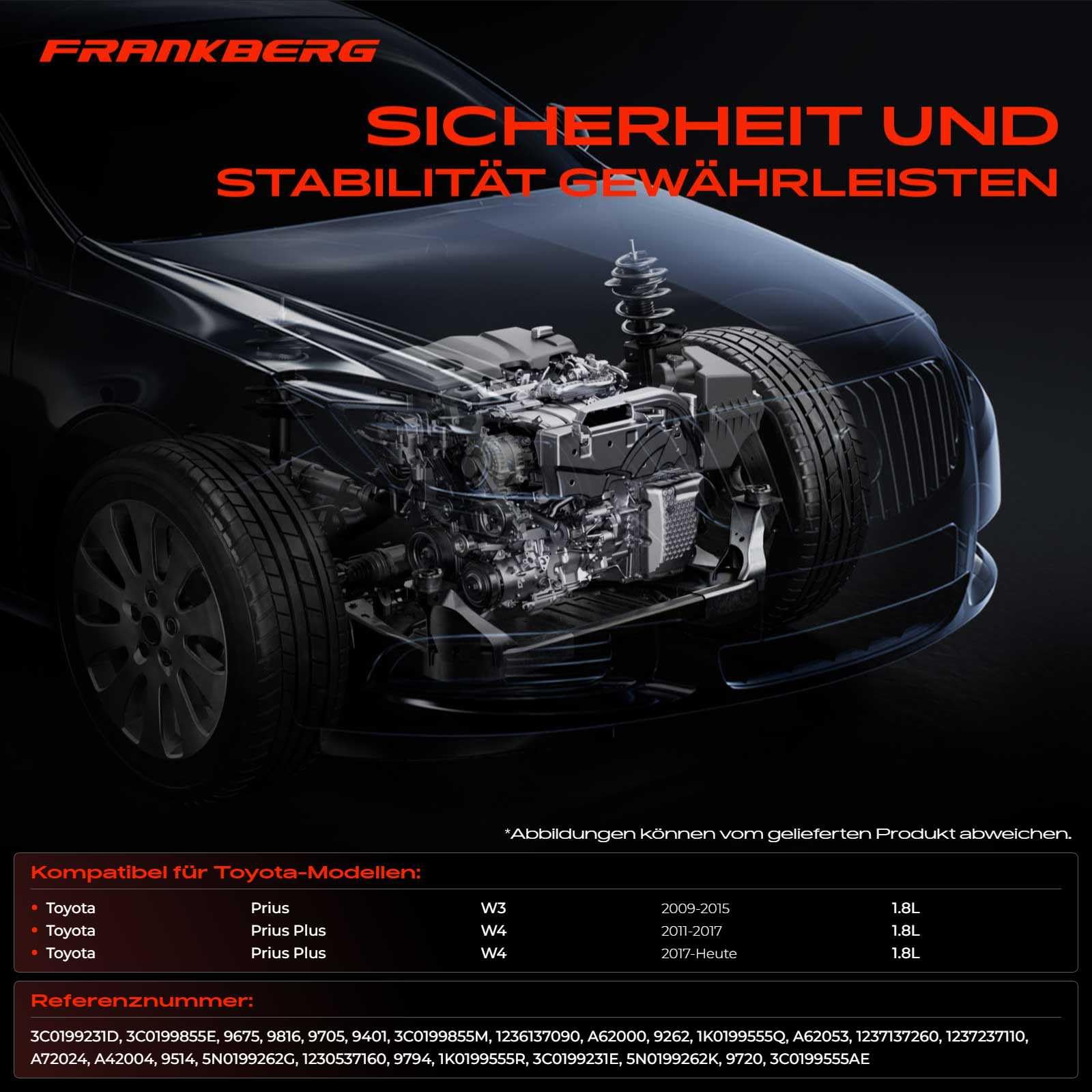 Frankberg 2x Motorlager + 1x Getriebelager + 1x Drehmomentstützlager Kompatibel mit Prius Plus W4 1798 ccm 73 KW 99 PS 2011-2024 Replace# 1236137090