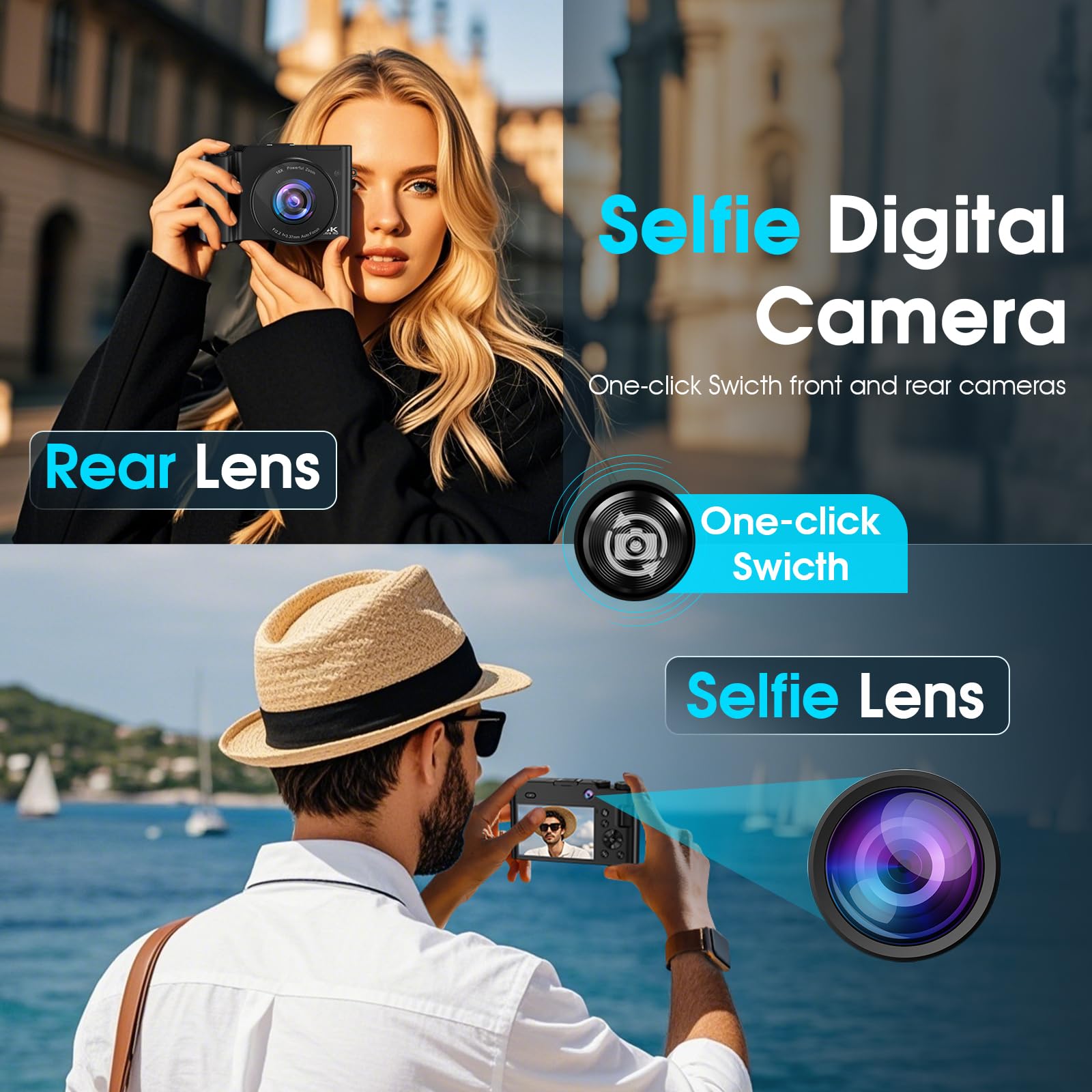 Fotocamera e digitale Bofypoo 64 MP autofocus Vlogging con doppia telecamera 4K, zoom digitale 16X, scheda memoria 32G