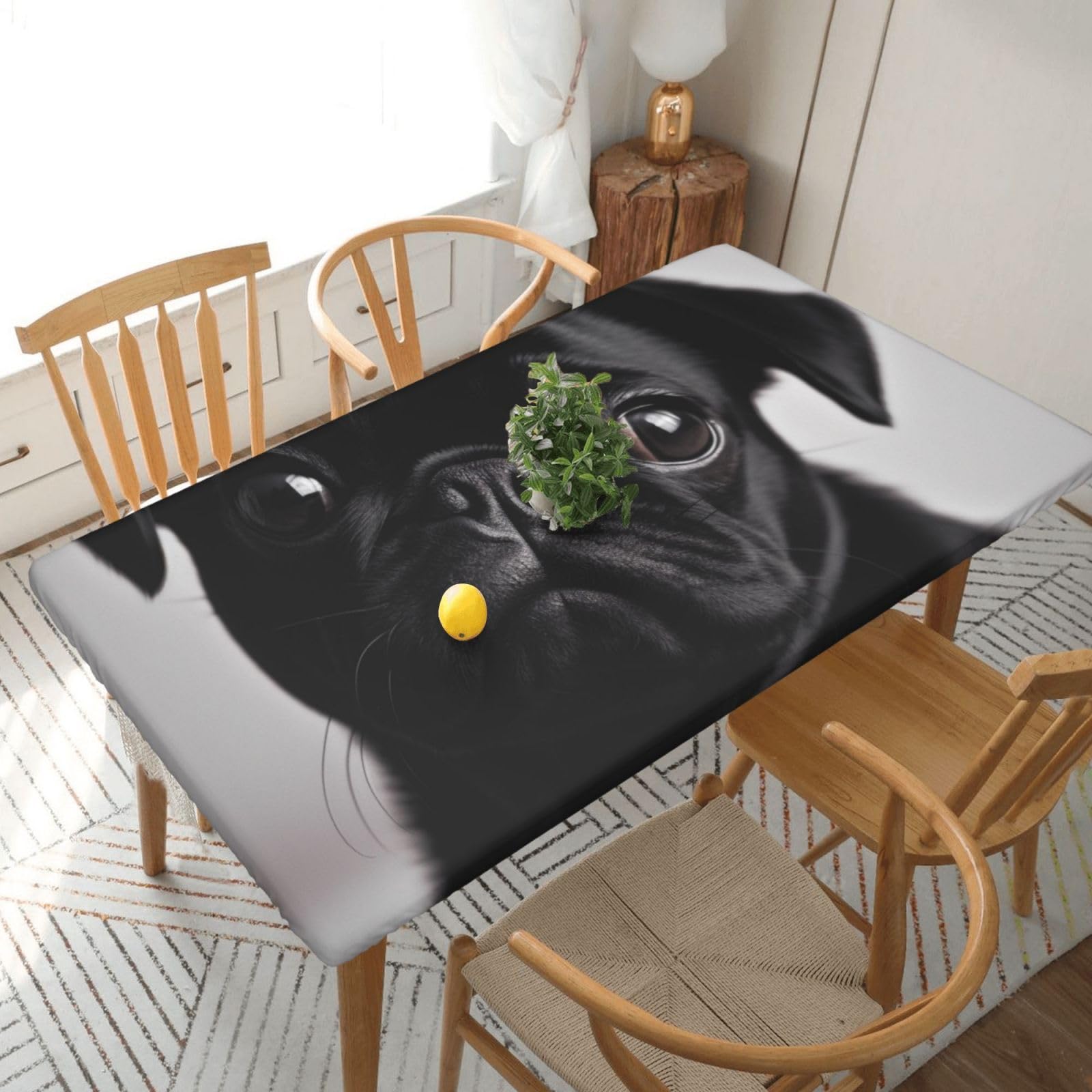 WPKJU Cute Black Pug Dog Printed Tablecloths 5ft Rectangular Table Covers Washable Polyester Decorative Table Cloth for Dining Table Picnic Wedding