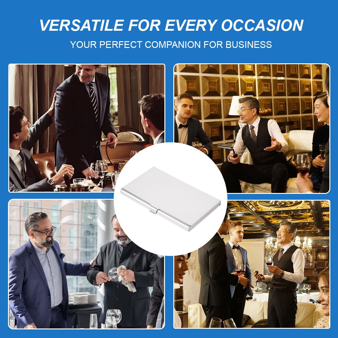 Estuches para tarjetas de visita, 2 piezas aluminio superligero para tarjetas de visita, tarjetero delgado profesional, carteras de metal para viajes y negocios para mujeres y hombres, Plata