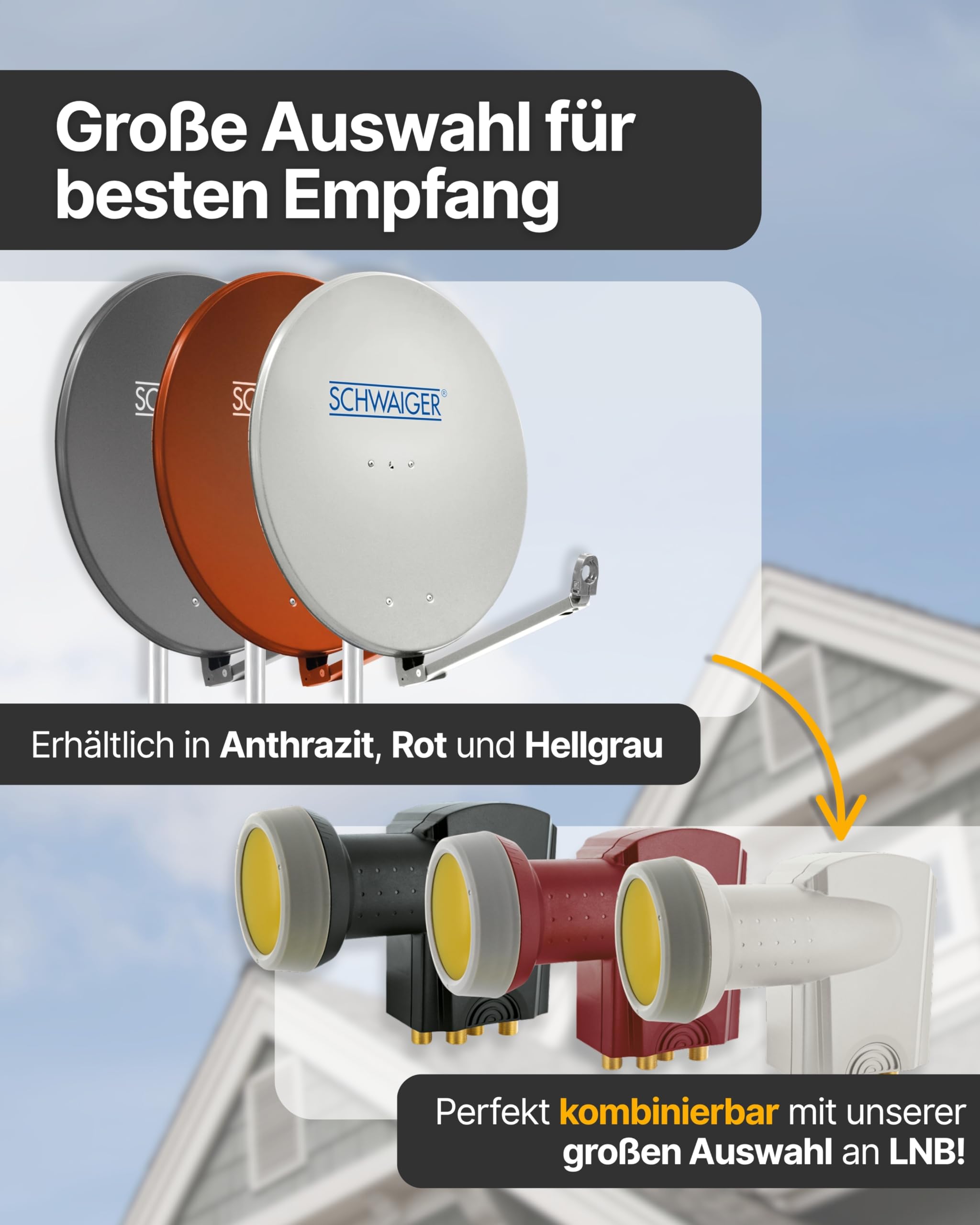 SCHWAIGER Satellitenschüssel 80 cm Aluminium Offset Antenne Multifeed wetterfest 38,5dB