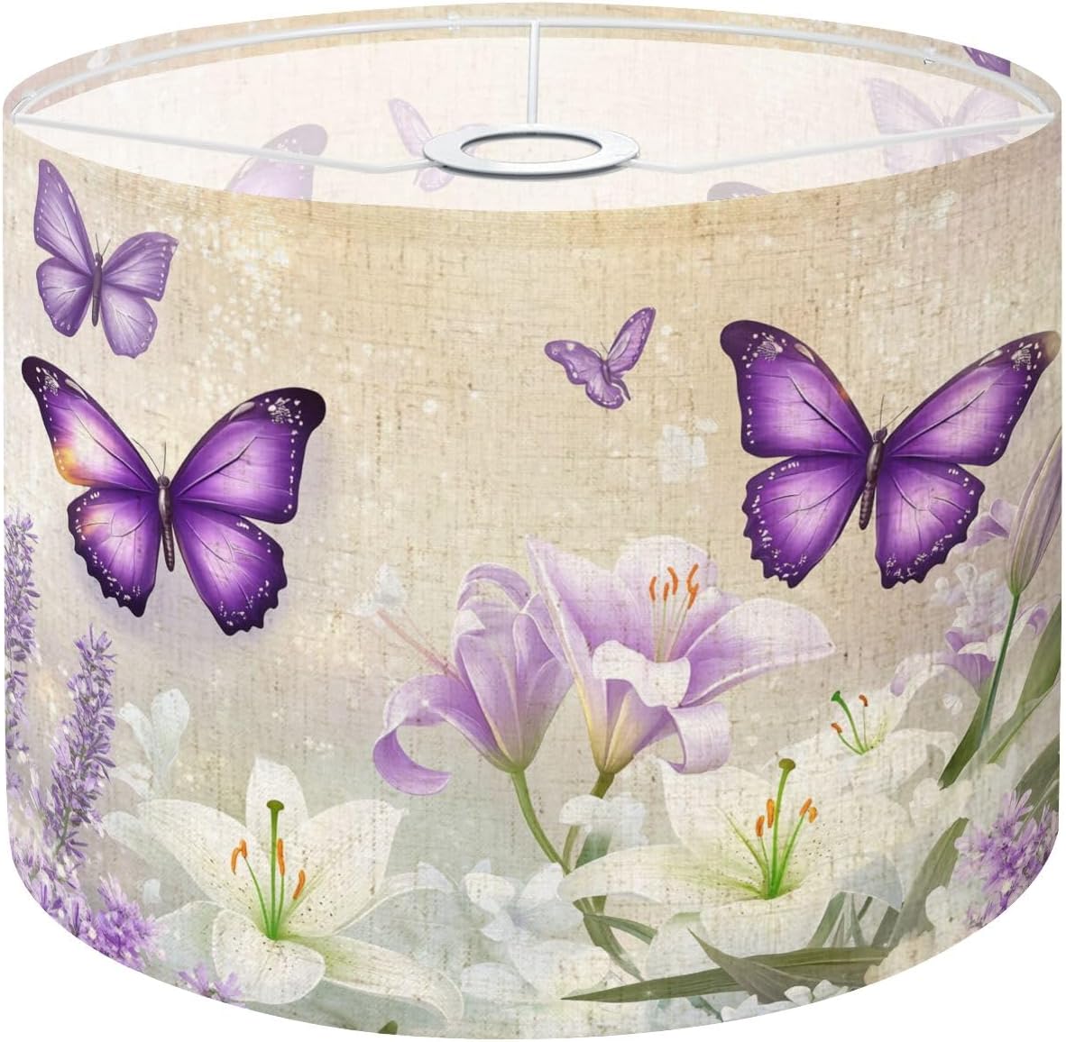 Purple Lampshades Floral Lamp Shades Boho 1 Pack Ethereal Violet Butterflies Lavender Lilies Watercolor Art Light Shade for Table Lamps Floor Lamps Drum Lamp Shades Lampshade Replacement