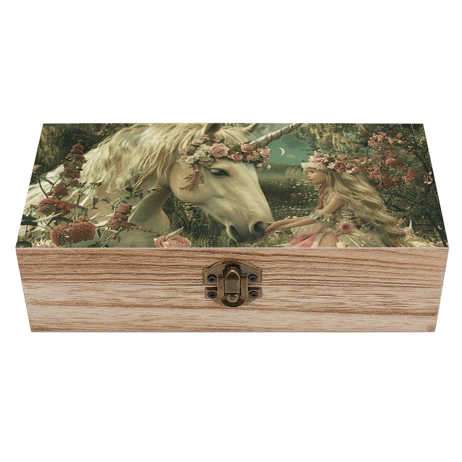 HLBSDM Vintage Wooden Storage Box Image of Magic Horse Keepsake Box for Jewelry Photos Letters Elegant Desktop Organizer for Home Office Decor