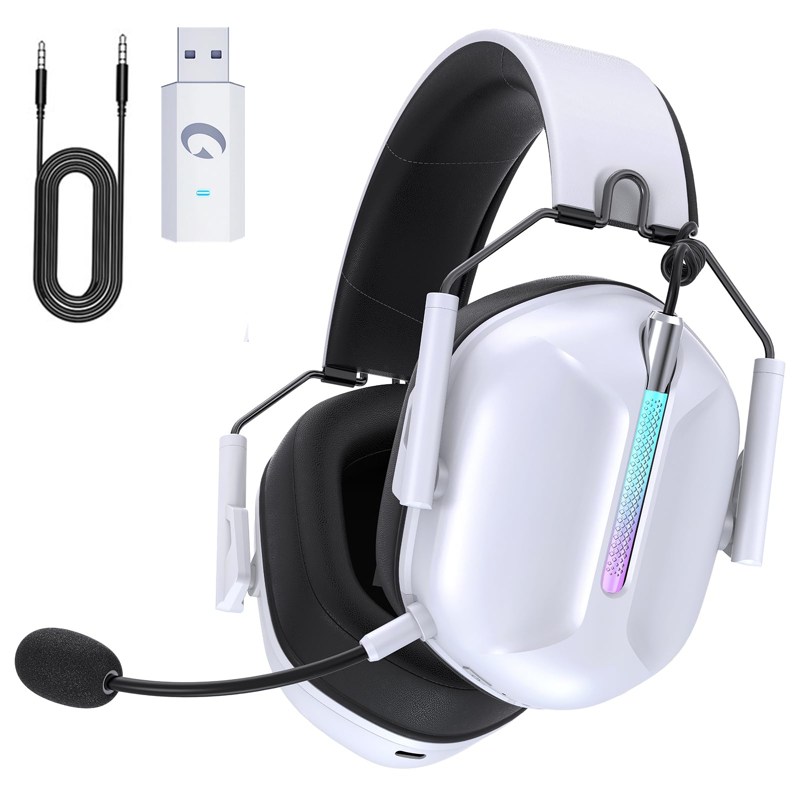 Gvyugke2.4GHz Wireless Gaming Headset for PS5, Switch, PS4, PC, Mac, ONLY 3.5MM Wired for Xbox Series, 40H Battery, Bluetooth 5.3 Gaming Headphones with Mic Noise Canceling, Bass Sound (White)