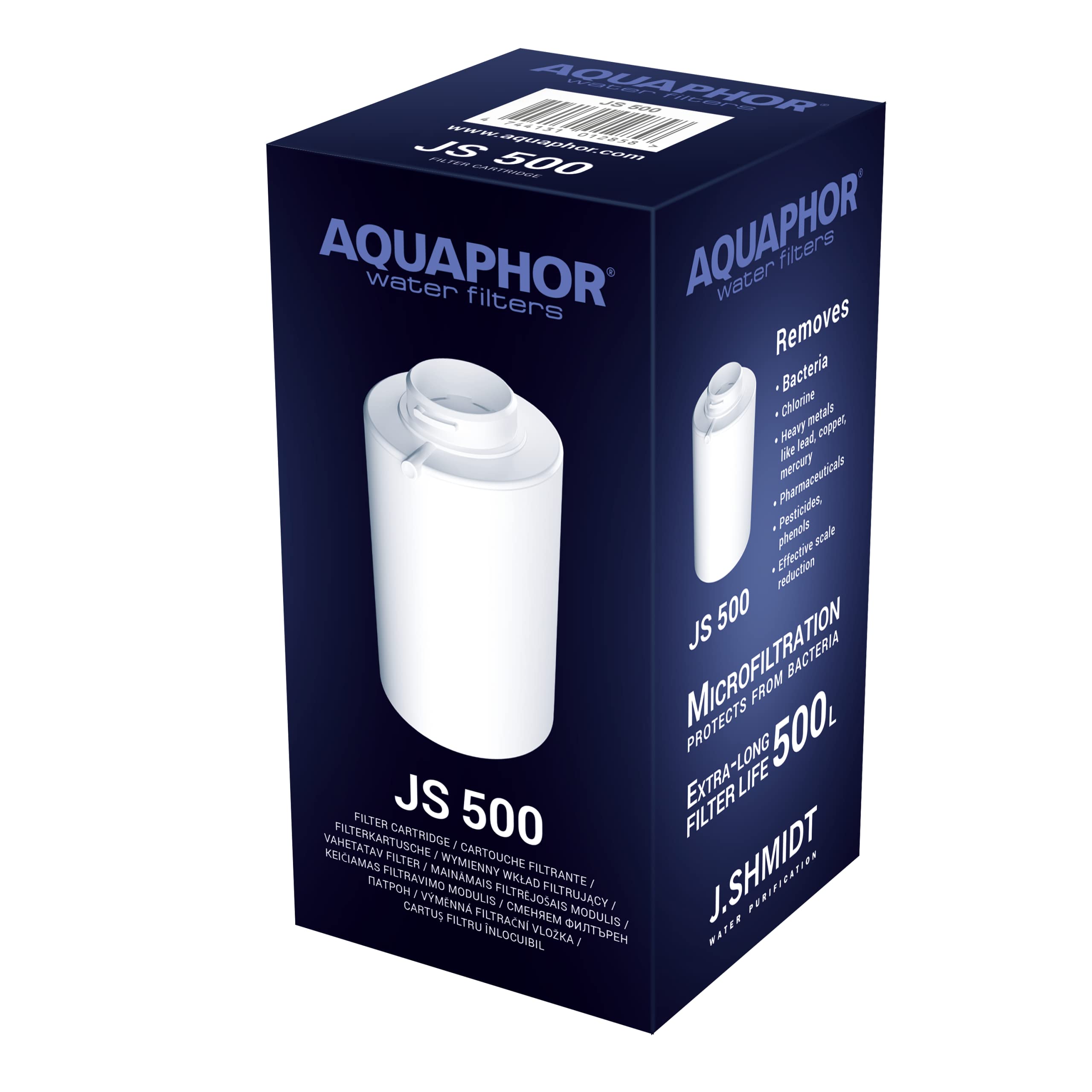 AQUAPHOR J. Shmidt 500 Replacement Filter. Long Lasting Filter Performance. Eliminates Virus's, Bacteria, Chlorine and Heavy Metals, microplastics, PFOAs and PHARMACEUTICALS.