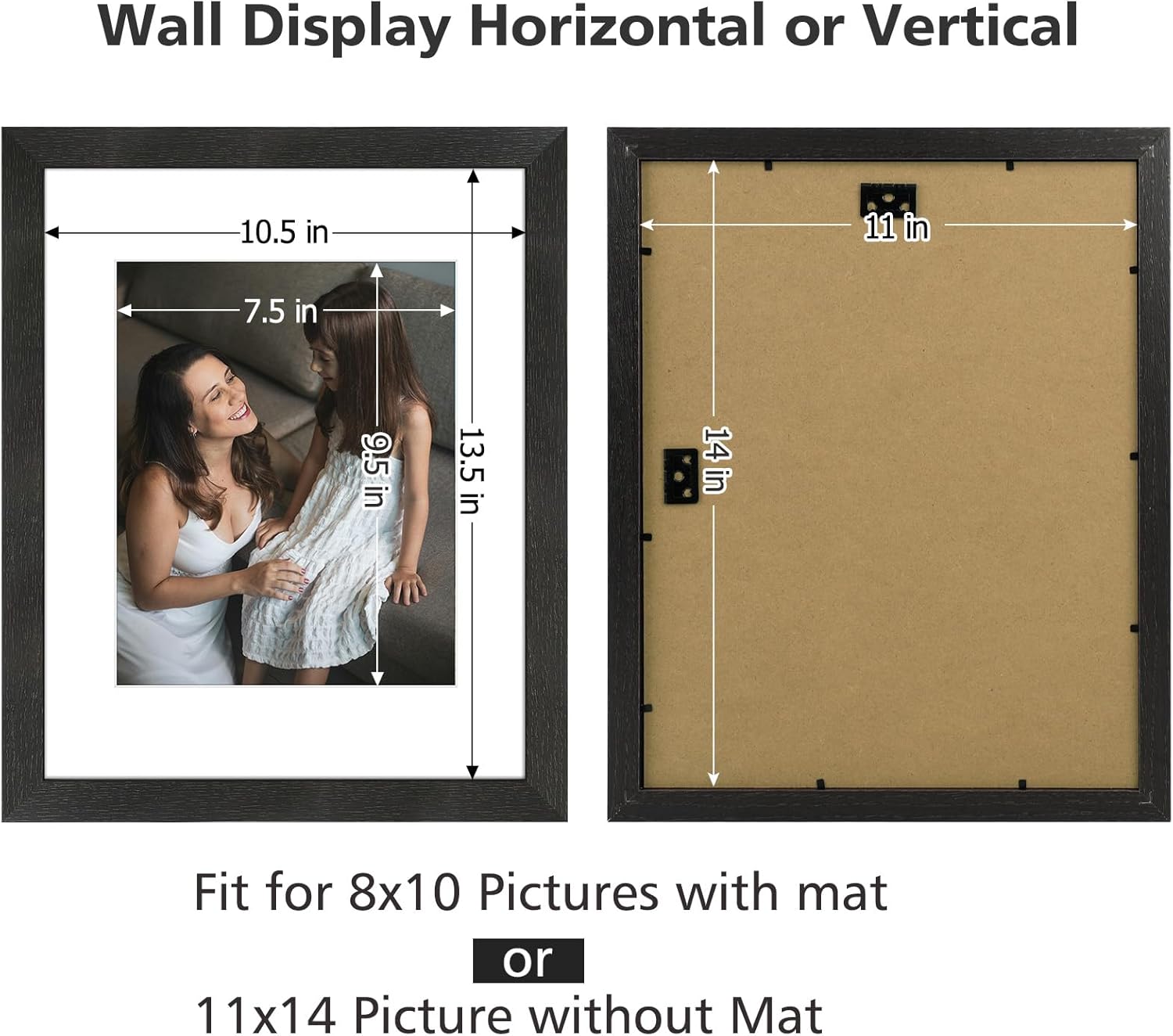 Golden State Art, 11x14 Picture Frame Set of 4 Farmhouse Wood Pattern Photo Frames, Display 8x10 Photo with Mat or 11x14 without Mat, Horizontal and Vertical formats for Wall Mounting, Multicolour
