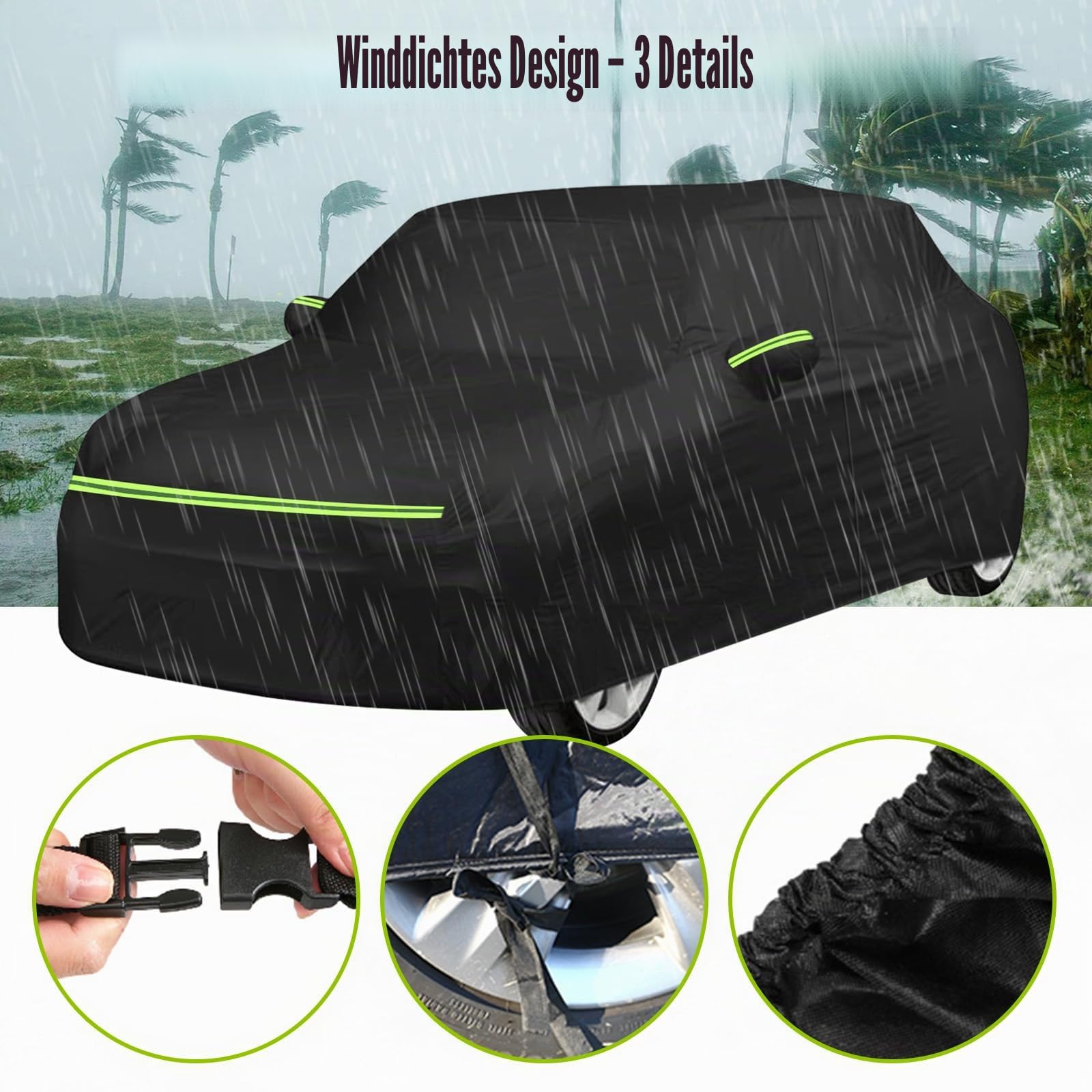Vollgarage Autoabdeckung Ersatz für SEAT Ibiza 2008-2026, Schwarz | Autogarage Wasserdicht, Autoplane Ganzgarage Atmungsaktive Reflexionsstreifen, Sonne, Staub & Wetter
