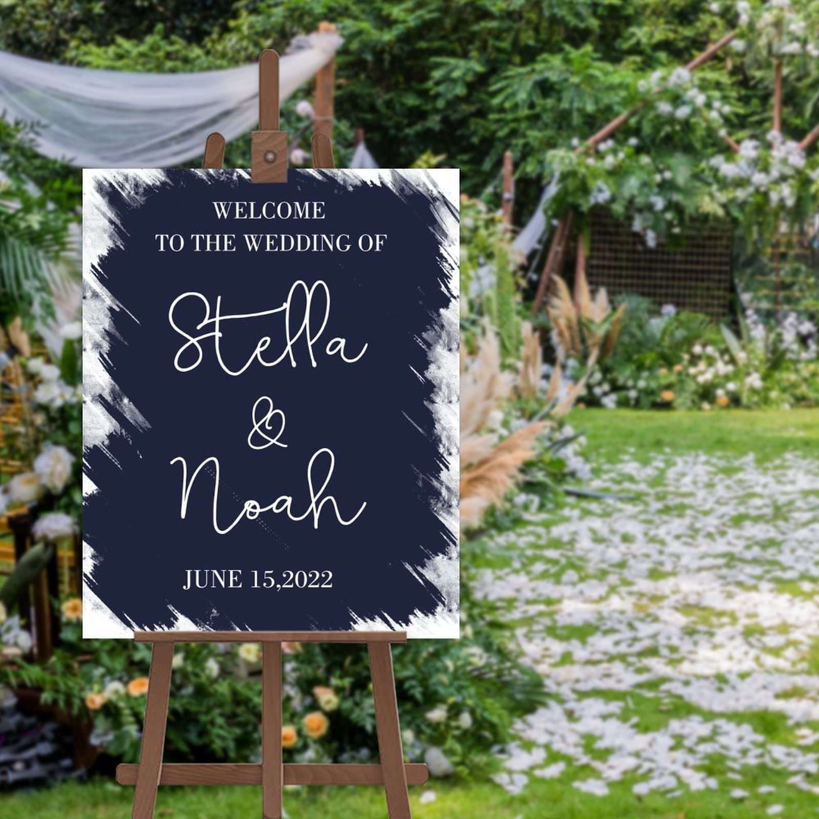 Niestandardowy znak 'Welcome to The Wedding of Sign' personalizowany z Twoimi imionami i datami, minimalistyczny znak powitalny ślubny znak powitalny na ślub zaręczyny dekoracja ślubna prezenty na parapetówkę 50 cm x 76 cm
