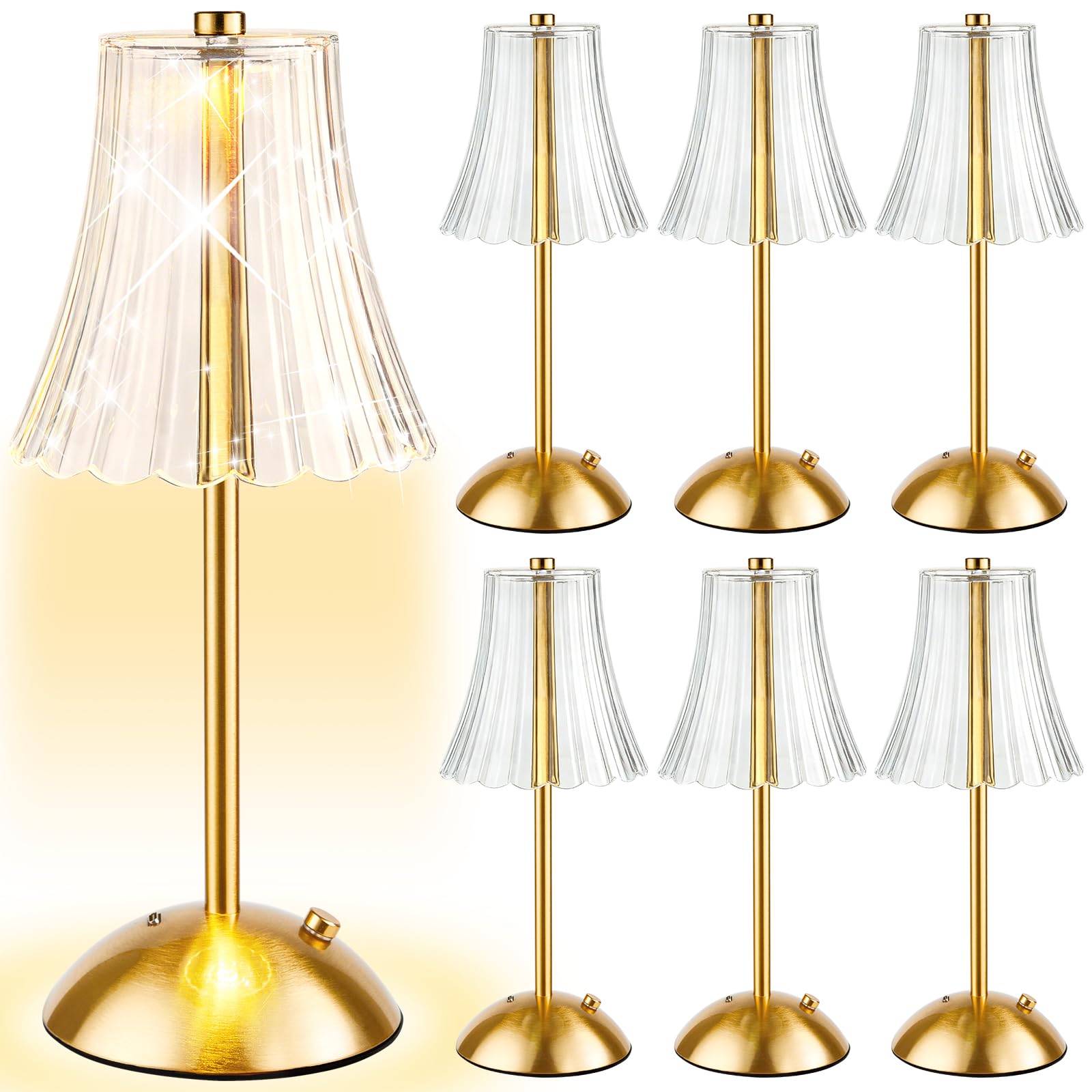 Photo 1 of Bornerwhite 6 Pcs Cordless Table Lamp Gold Cordless Battery Operated Touch Table Lamps Rechargeable 3 Color Dimmable LED Portable Flower Lamp for Bedroom Living Room Kitchen Dining Outdoor