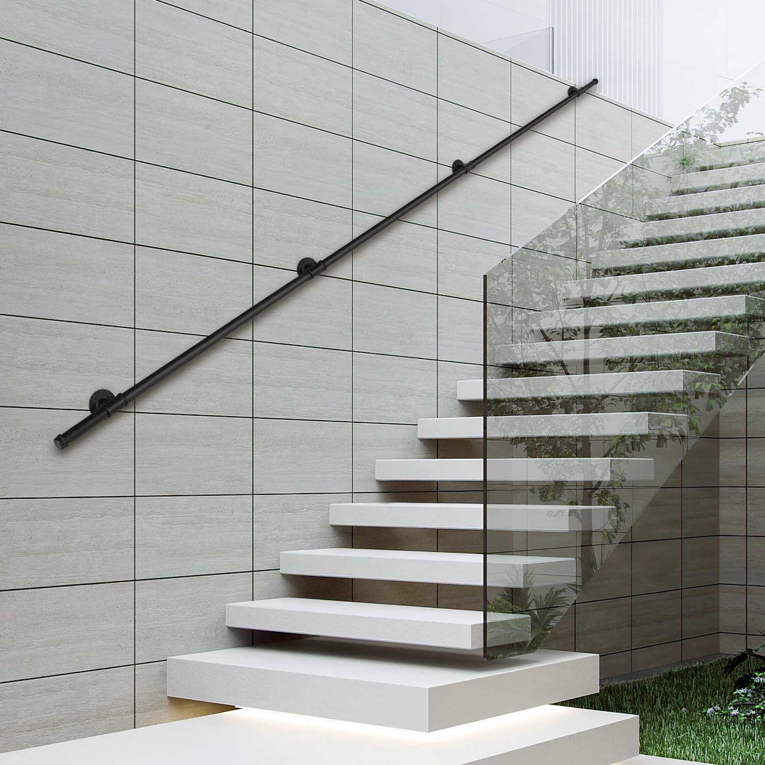 Handlauf Treppe 200 cm für Innen und Außen,Edelstahl,mit Wandhalterung
