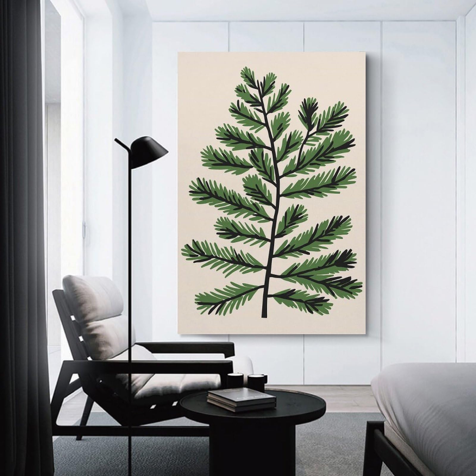 Junmoney Canvas Wall Picture Green Pine Branch Illustration, 08x12inch(20x30cm), for Front Hall, Corridor Or Welcome Spaces, Decorative Wall Art for Narrow Spaces