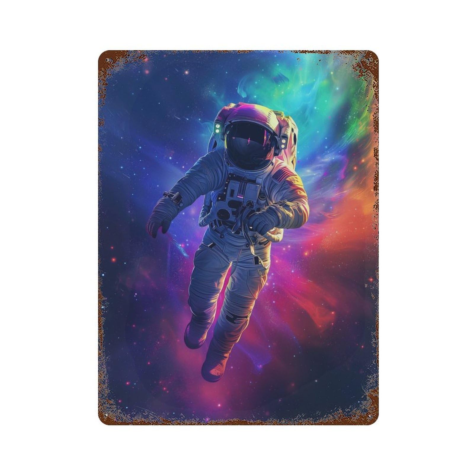 Astronaut Rainbow Galaxy Retro Metal Sign 15.7"x11.8", Farmhouse Wall Decor for Garage, Pub Or Kitchen