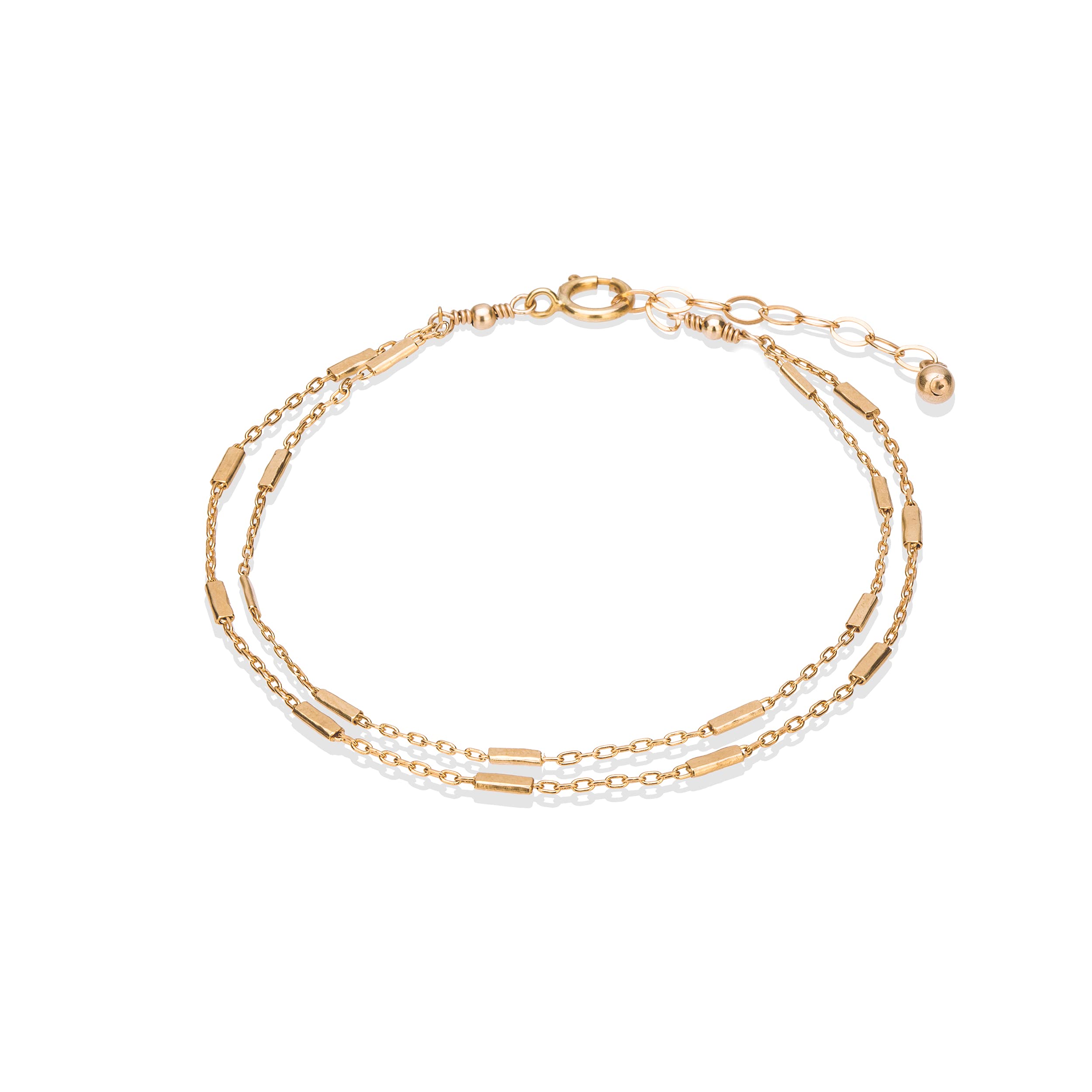 Annika Bella Double-Stranded Bracelet, 6.5-7.5 Inches, Gold Chain Layering Bracelets, Minimalist Arm Jewelry, Hypoallergenic Jewelry, Gift for Her (Tubes Chain)