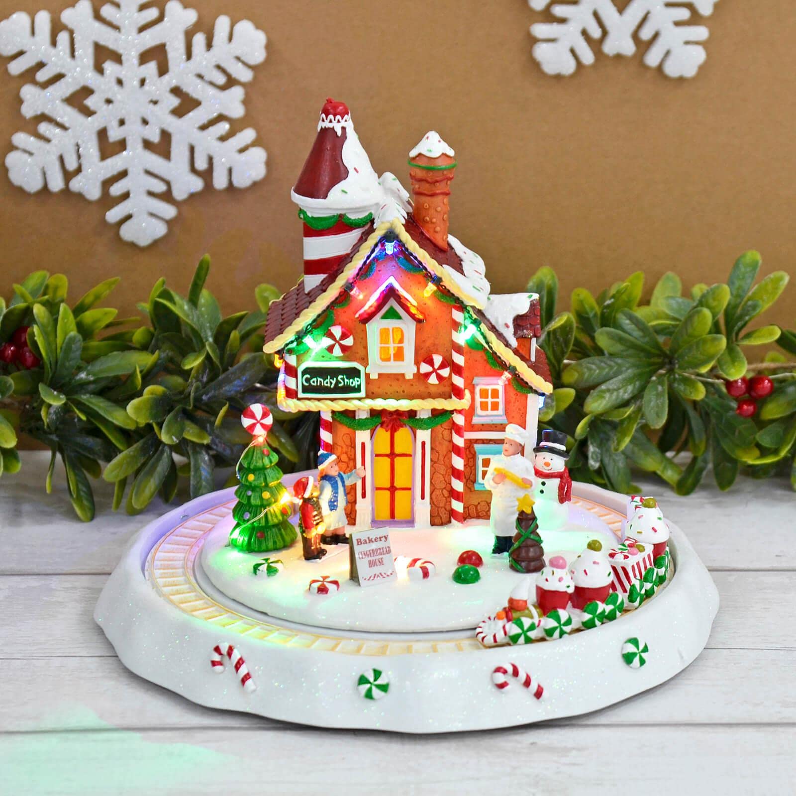 Mr Crimbo Light Christmas Candy Shop Up Decoration Snow Scene Music Moving Train Led 27Cm