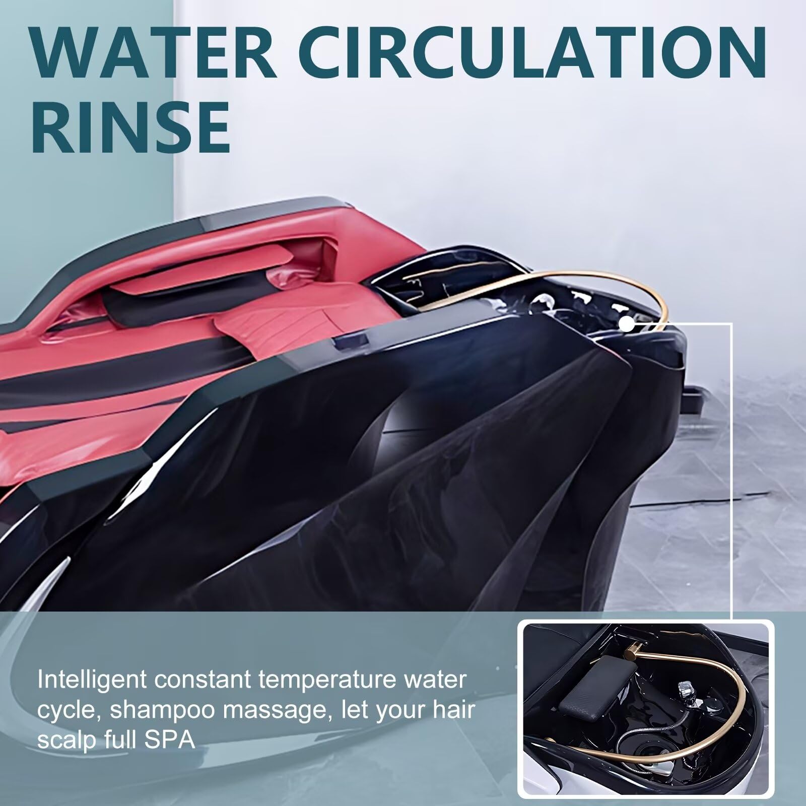 Professionelles Spa-Shampoo-Bett, Ganzkörper-Massagetisch mit Wasserkreislauf, Luxuriöse Kopfmassage-Ausstattung Im Schwarz-Roten Stil für Den Salon