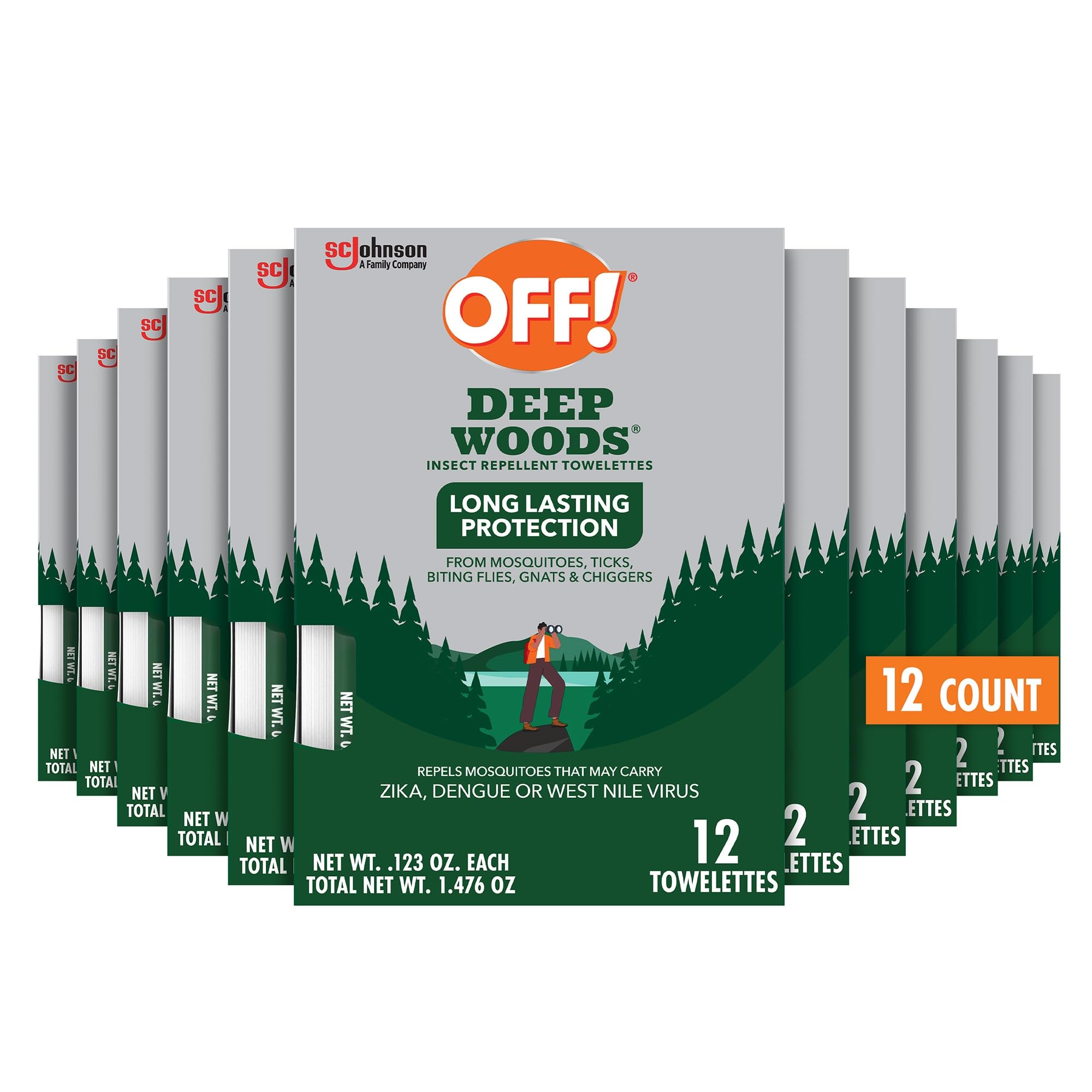 OFF! Deep Woods Insect Repellent Towelettes Mosquito and Tick Protection Wipes 12 Count (Pack of 12)