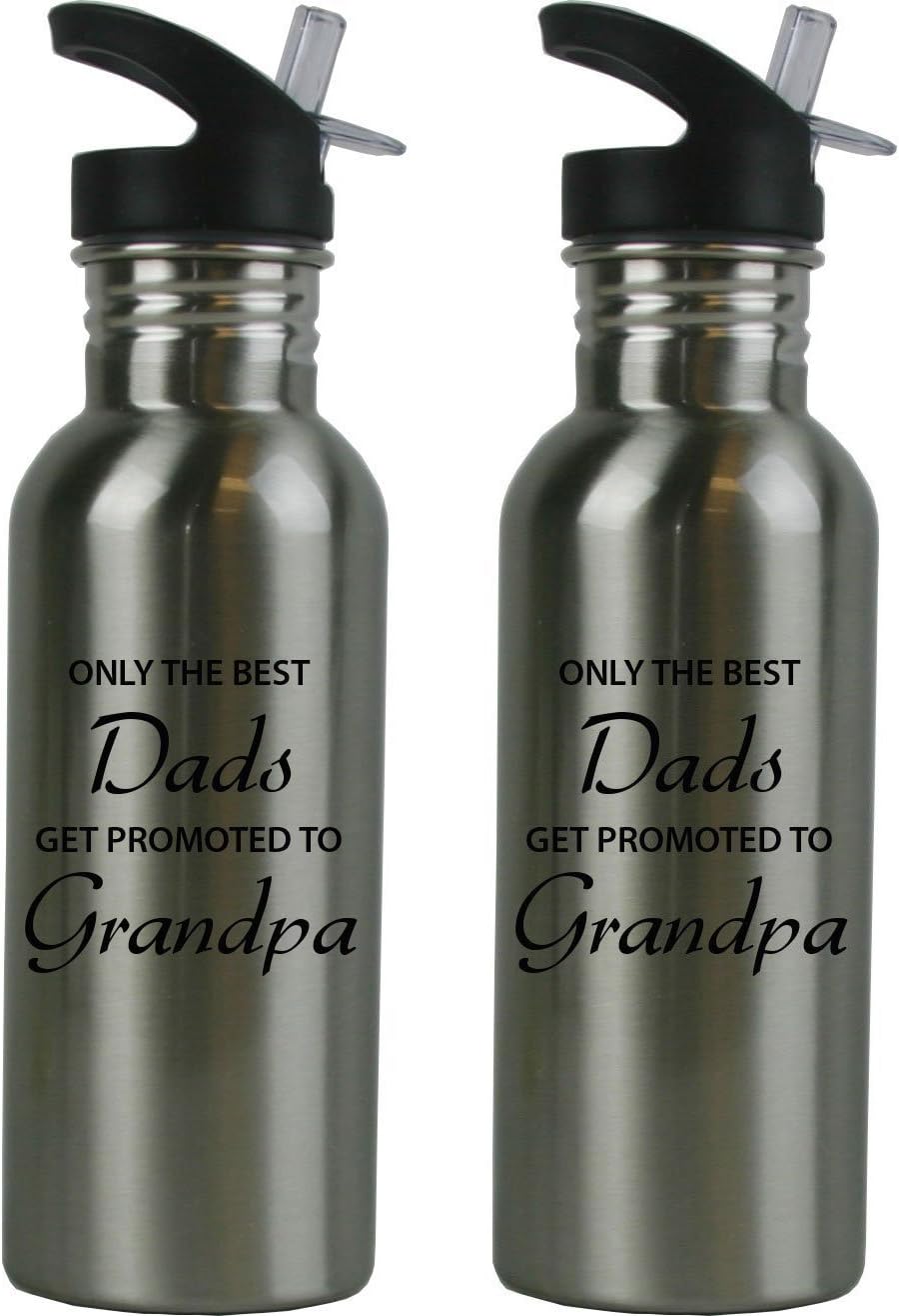 CustomGiftsNow Only The Best Dads Get Promoted to Grandpa Stainless Steel Water Bottle with Straw Flip Top 20 Ounce 600ml Sport Water Bottle (2)