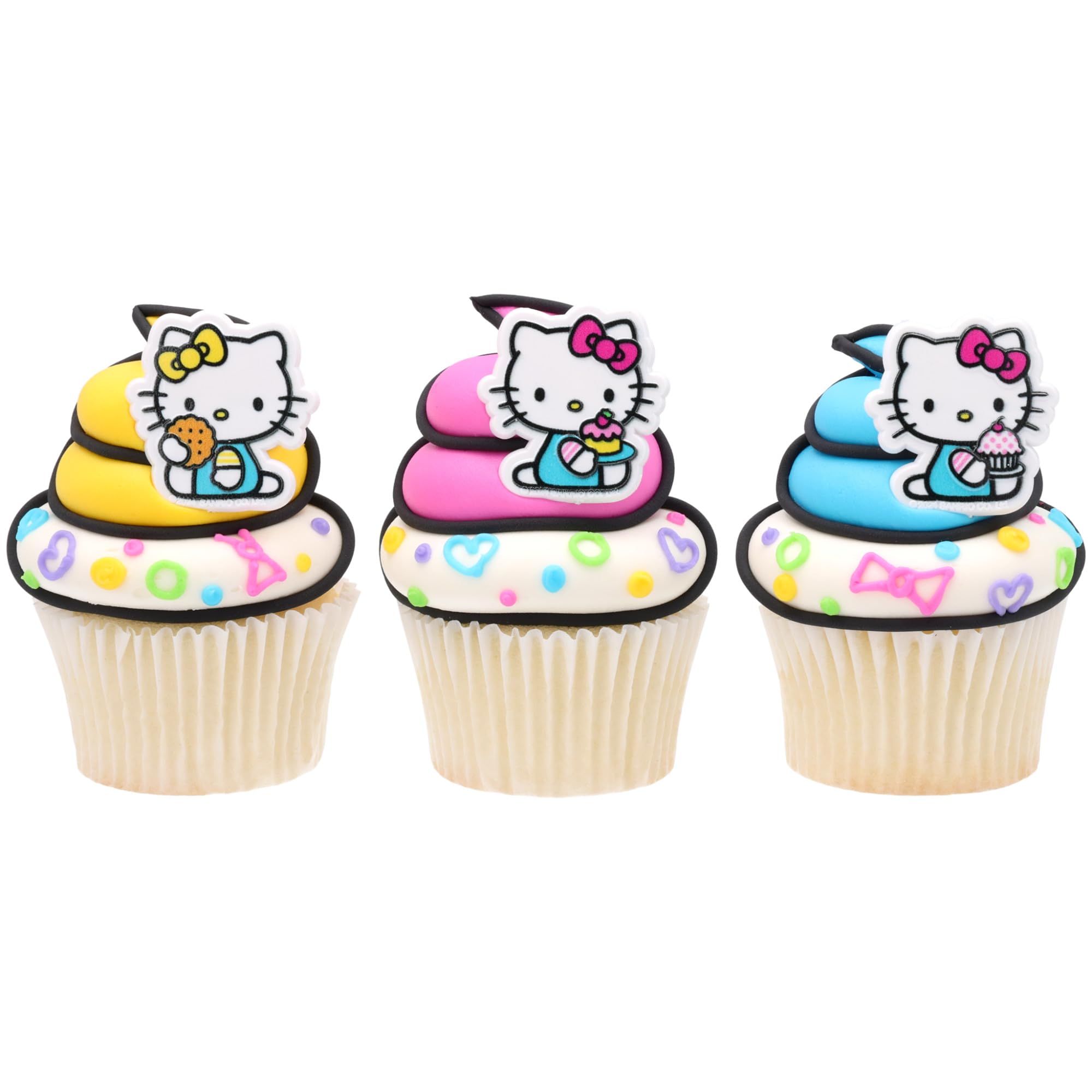DecoPac Hello Kitty®, anelli decorativi per cupcake con Hello Kitty e Mimmy, rosa e giallo, confezione da 24
