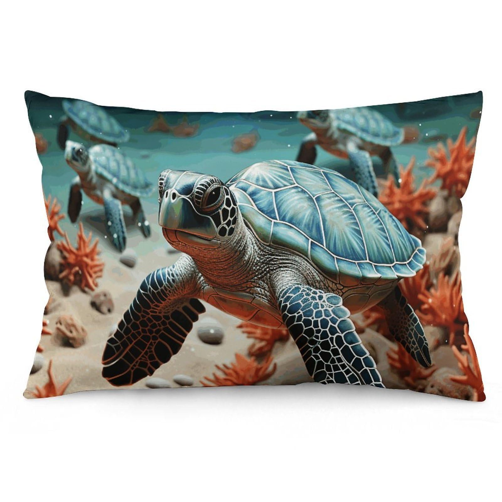 Velvet Pillowcases Standard Size 12 "x20, Ultra Soft Breathable Pillow Cases for Bed, Luxury Cozy Fuzzy Pillow Shams, Lumbar Pillow Cover, Turtle Starfish Cushion Case Home Decor