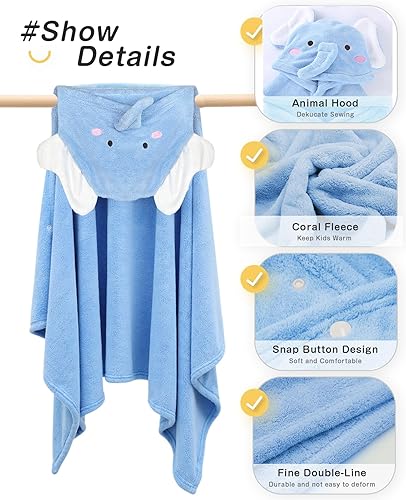 Miniatura 3 de ROMASA Toalla de baño para bebé con capucha, ultra suave y absorbente, bata de baño para recién nacidos, regalos de ducha (elefante azul)