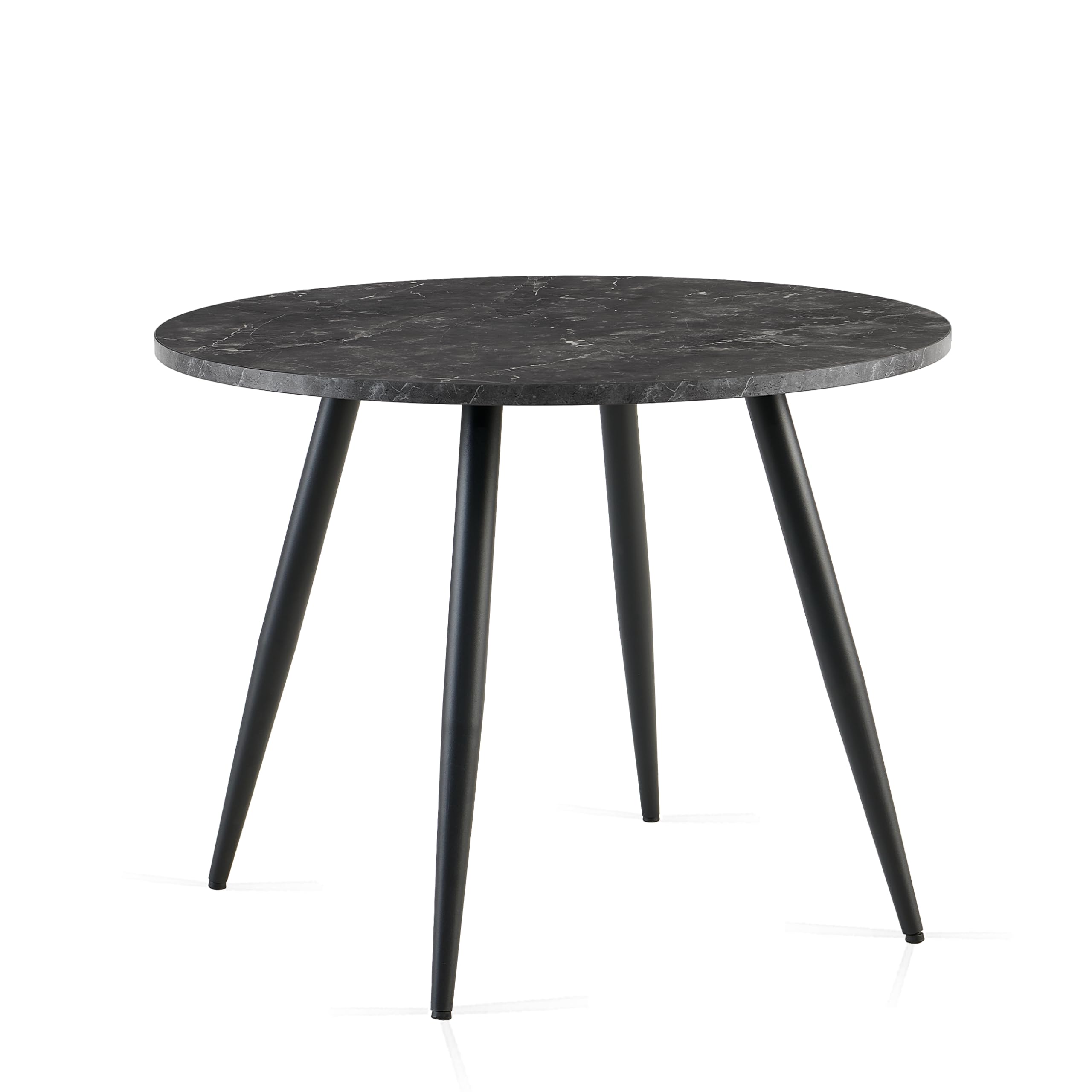 Colorig Modern 100CM Round Dining Table with Round Black Metal Legs, 2-4 Seaters Wooden Table, Space-Saving Kitchen Table for Dining Room Living Room or Office (Black Marble)