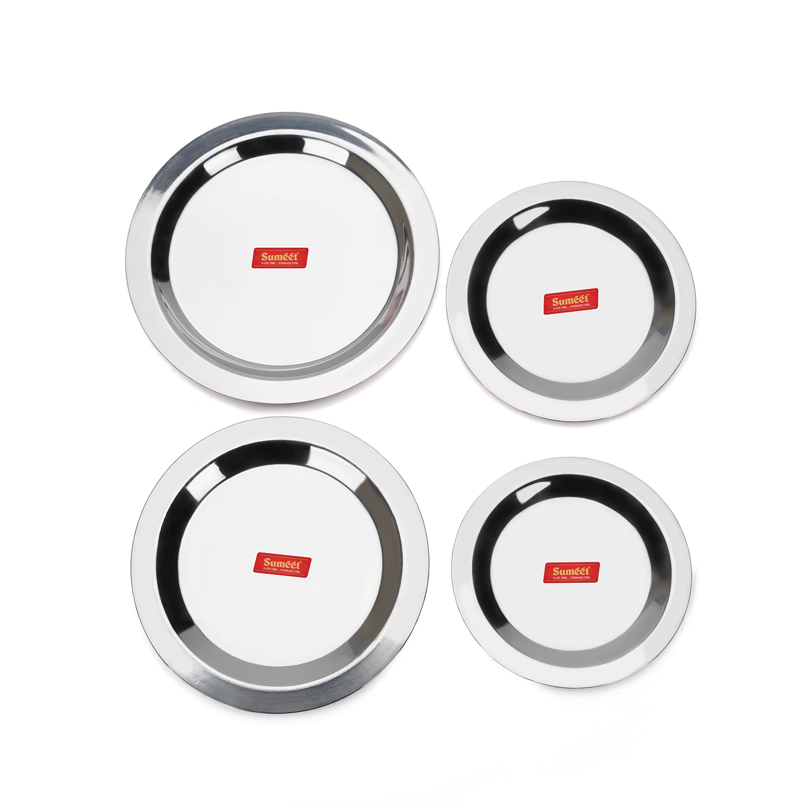 Sumeet Stainless Steel Heavy Gauge Ciba/Lids/Tope/Cheeba Cover Set of 4 Pcs (Small Size 12.3cm, 13.8cm, 15.5cm, 16.7cm), Silver