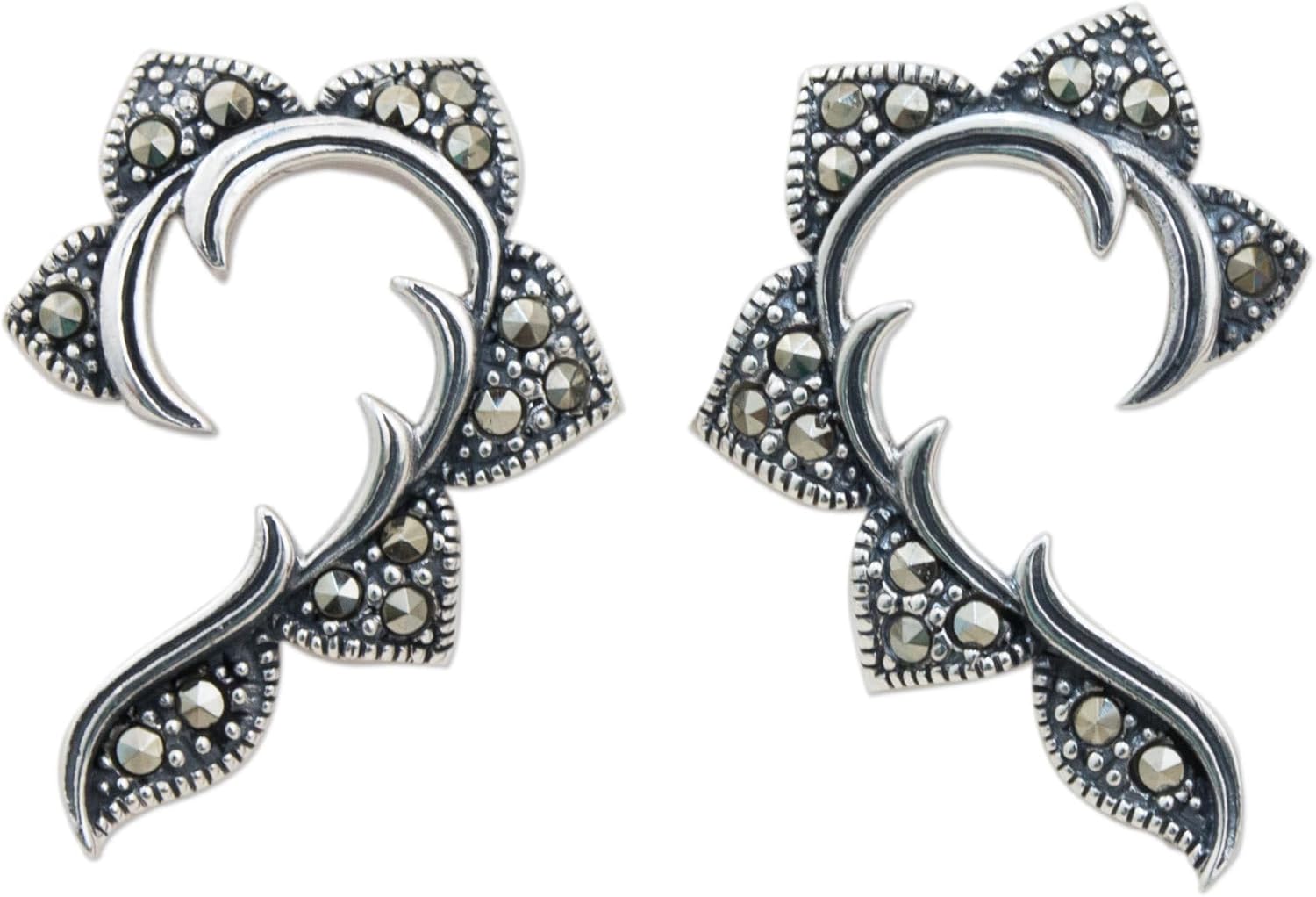 NOVICA Artisan Handmade Marcasite Drop Earrings Crafted .925 Sterling Silver Metallic Grey Thailand Gemstone 'The Dearest'