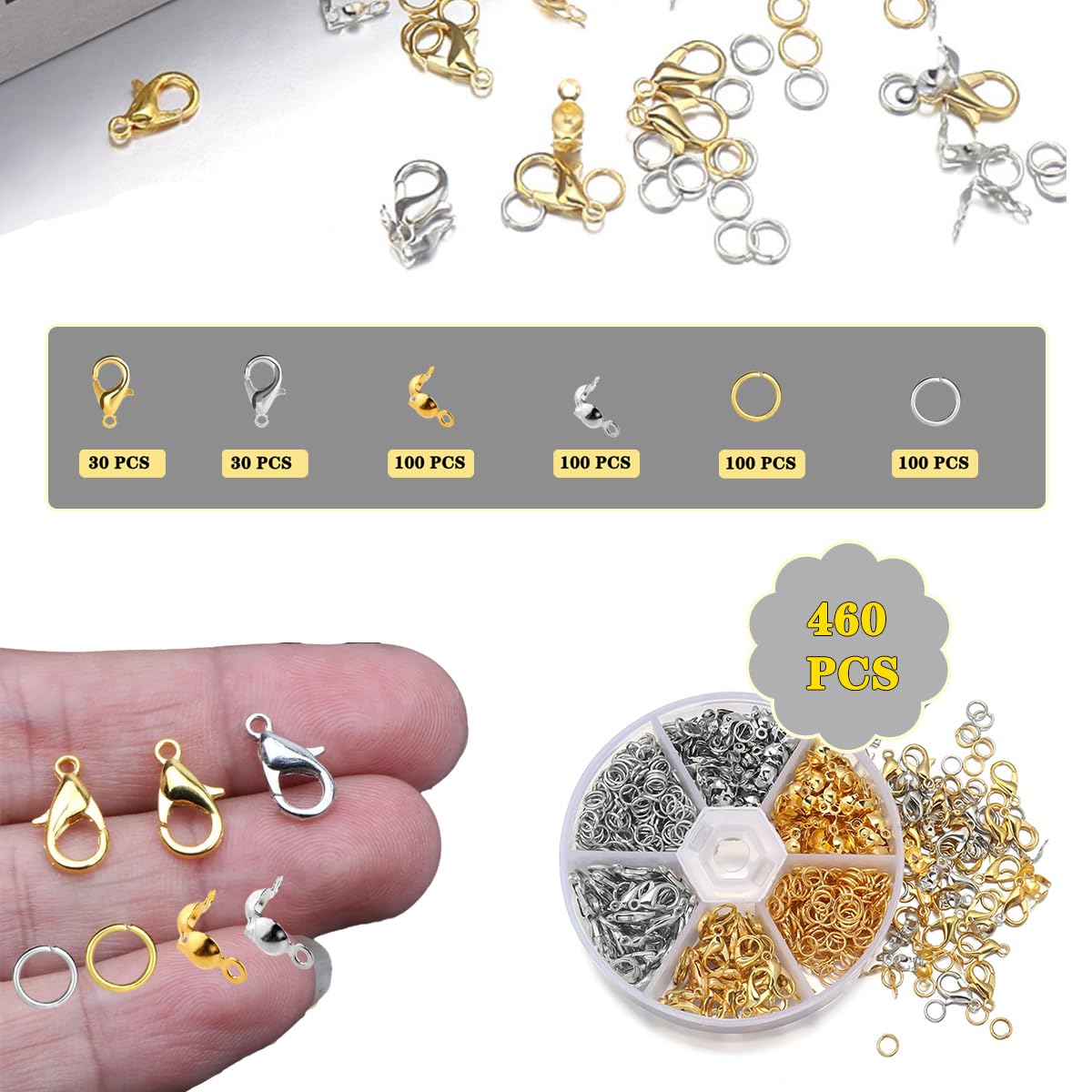 Set 460 Pezzi Chiusure Per Gioielli - Fermagli, Anelli E Punte Per Braccialetti E Collane Fai Da Te
