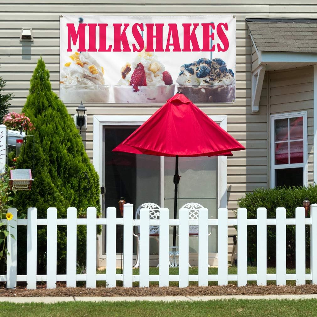Vinyl Banner Multiple Sizes Milkshakes Restaurant Cafe Bar D Restaurant & Food Outdoor Weatherproof Industrial Yard Signs White 4 Grommets 16x40Inches