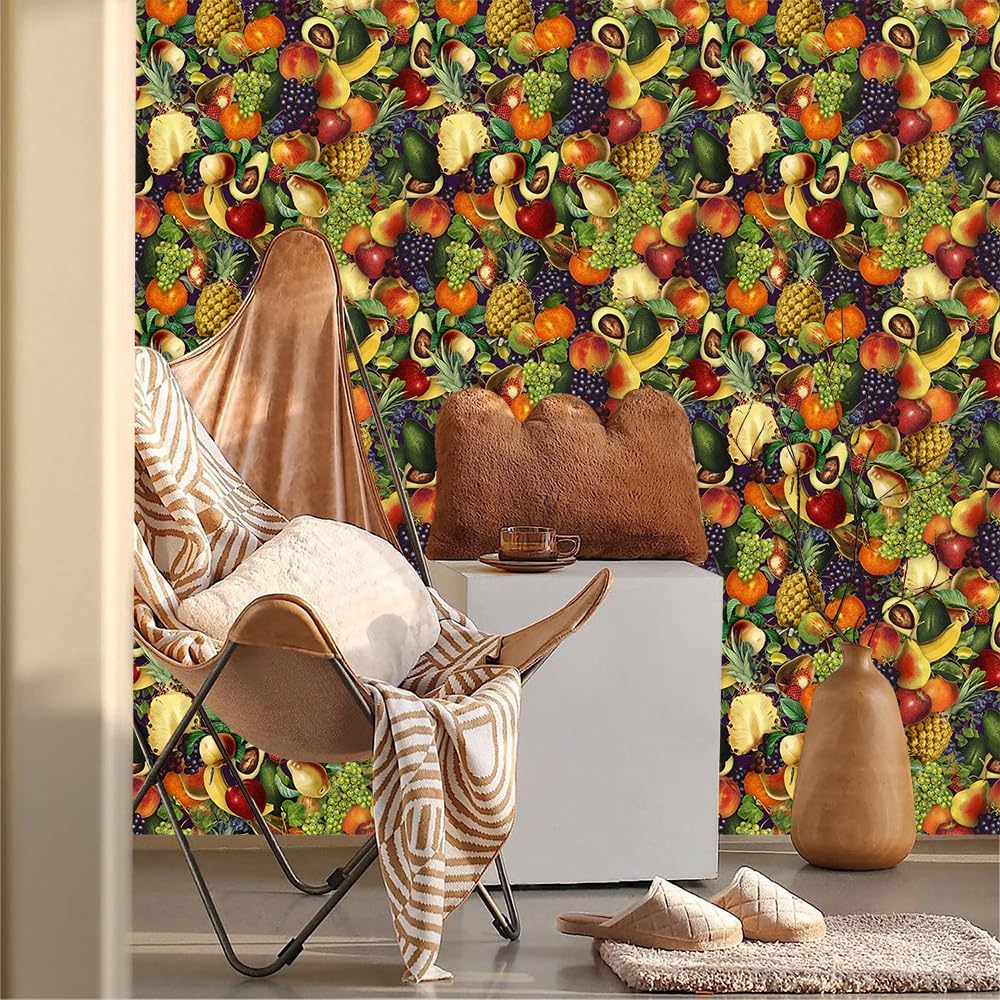 MuralPeel Vintage Fruits Apple Banana Pineapple Grape Pear Peel and Stick Wallpaper Self Adhesive Removable Easy Peel Off Contact Paper Stick on Wall Paper for Bedroom Cabinet Renter Friendly