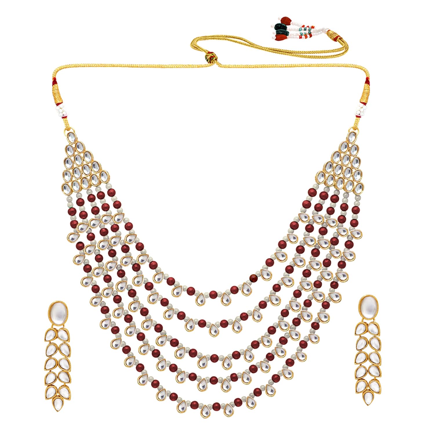 Peora Gold Plated Maroon White Pearl Kundan Layered Necklace Earring Jewellery Set For Unisex Adult (B092DT2589) Amazon Price History, Amazon Price Tracker