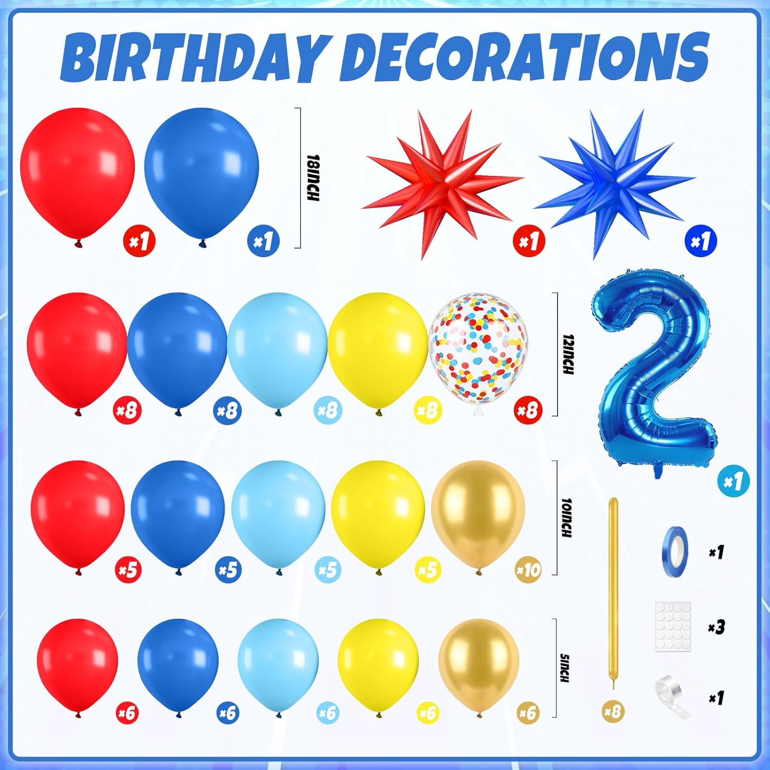 Red Yellow Blue Balloon Garland Arch Kit with Navy Blue 40 Inch Number 2 Balloon, 2nd Birthday Decorations for Boy with Star Foil Balloons for 2 Year Old Theme Party Baby Shower Graduation - Image 2