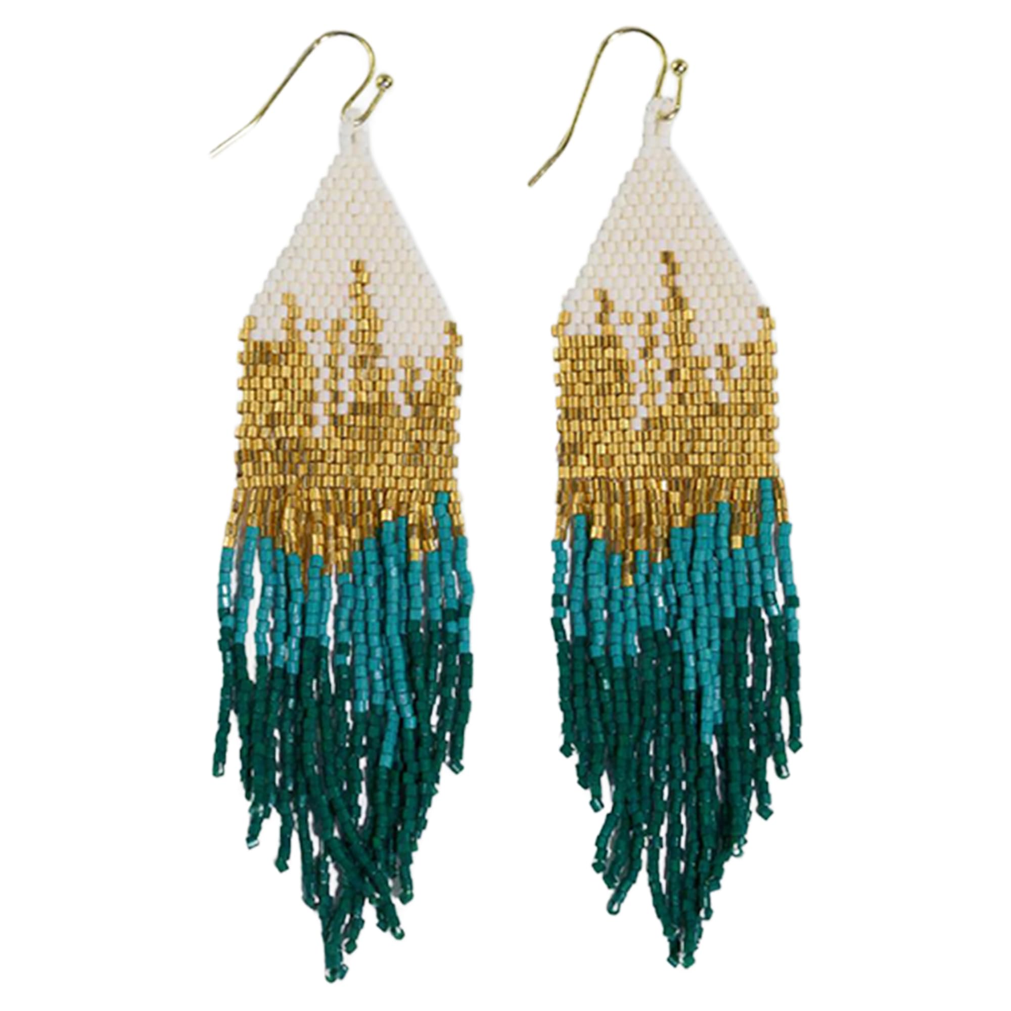 INK ALLOY Beaded Earrings for Women Dangling Claire Luxe Seed Bead Fringe Statement Boho Earrings Hypoallergenic Handmade Jewelry