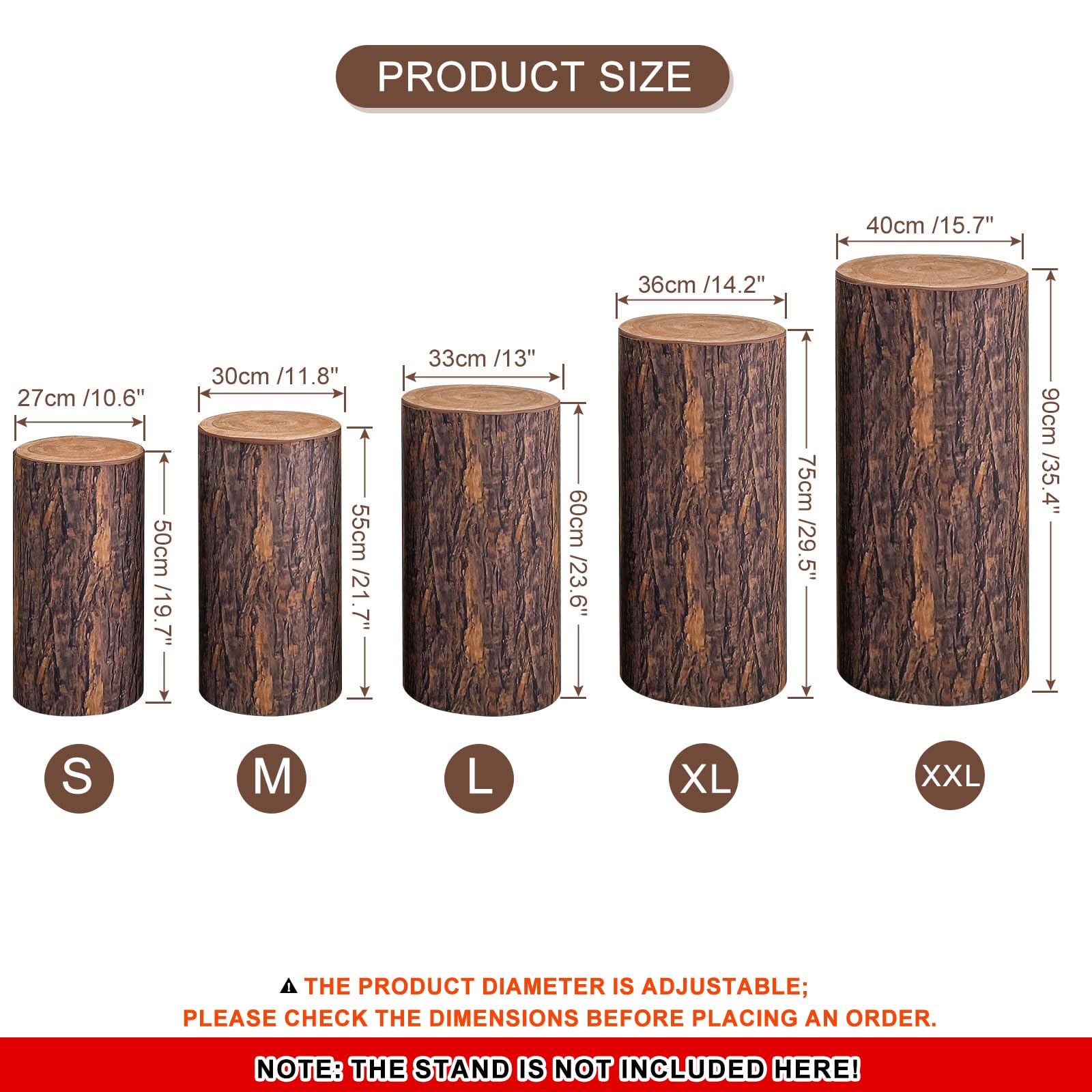 QUARKZMAN Juego De 5 Fundas Para Bases De Cilindro Con Textura De Madera De Spandex, Funda Para Base De Plinto Para Decoración De Fiestas, Solo Contiene Fundas De Cilindro (Tela Elástica)