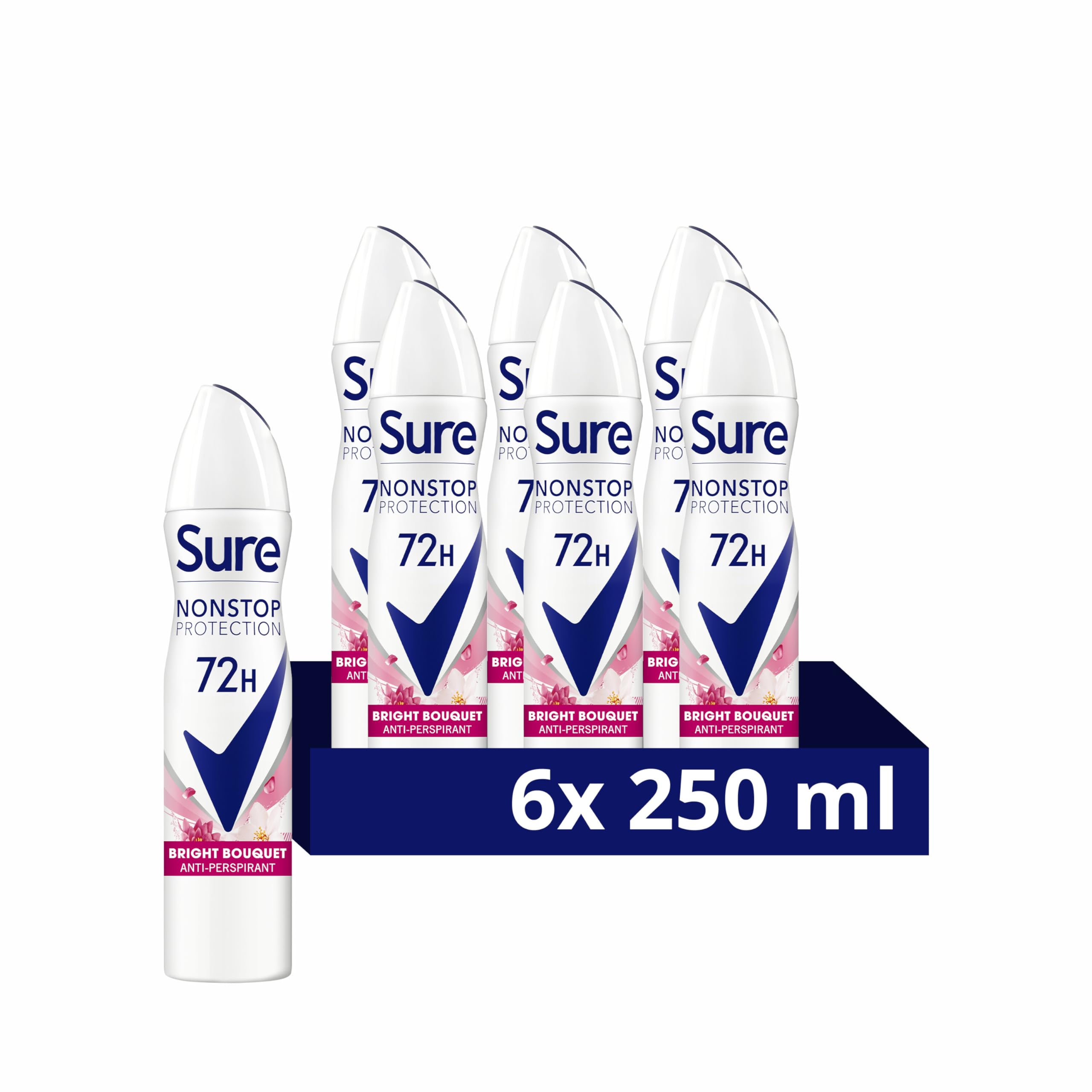 Sure Dezodorant w sprayu do ciała dla kobiet, anty-stop, zapach truskawkowy, waniliowy, technologia aktywowana ciepłem ciała, ochrona przed potem, 250 ml, 6 sztuk