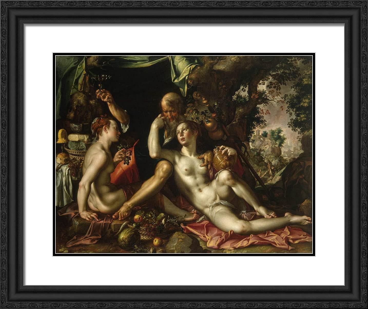ArtDirect Wtewael, Joachim 24x20 Gold Ornate Framed Art Print with Double Matting Titled: Lot and His Daughters