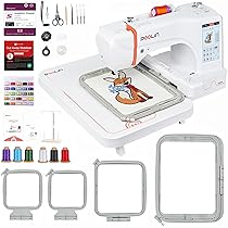 POOLIN EOC06 Macchina da Ricamo,20×28 cm Area Ricamo,4 Telai Inclusi,Ampio Touchscreen LCD Computerizzato da 18 cm, Dotata di Filo, Stabilizzatore,Bobina,Macchina da Ricamo Computerizzata