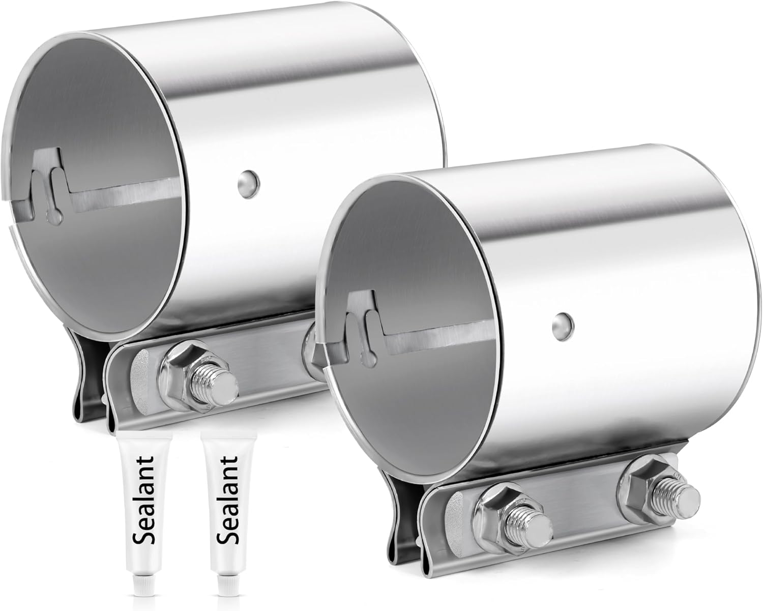 2 Pcs 3.0 inch Exhaust Clamp Butt Joint 304 Stainless Steel Band Clamp Sleeve Couple Catalytic Converters，Muffler (2, 3.0 inch)