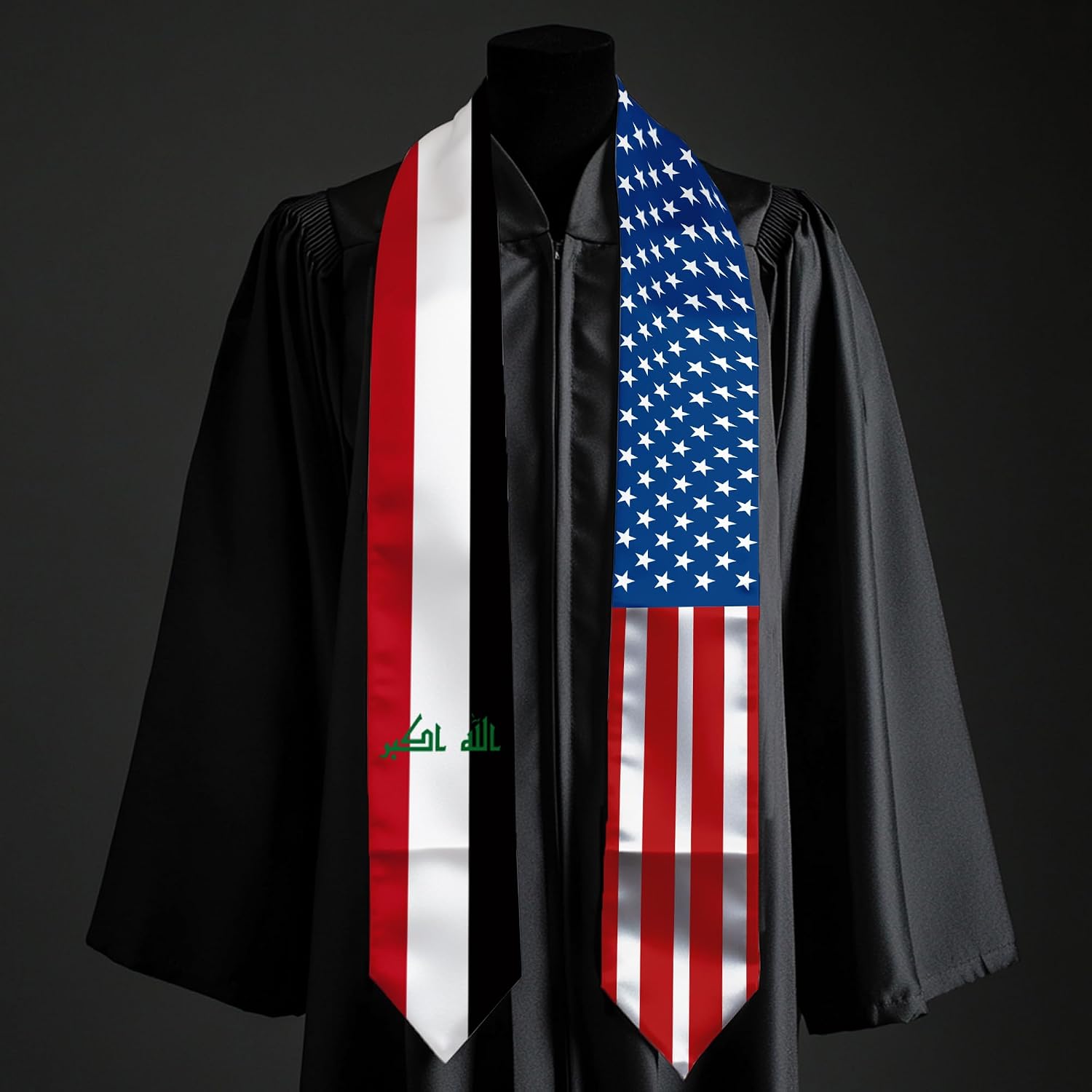 2026 Iraq Flag and USA Flag Graduation Stole Graduation Sash for International Student (Baccalaureate Gown and Hat Not Included)