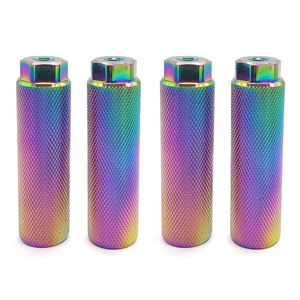 4 Pcs Bike Pegs Aluminum Alloy Bicycle Foot Pegs Dazzle Color Surface Anti-Skid Fit 3/8 inch Axles (100 x 28cm)