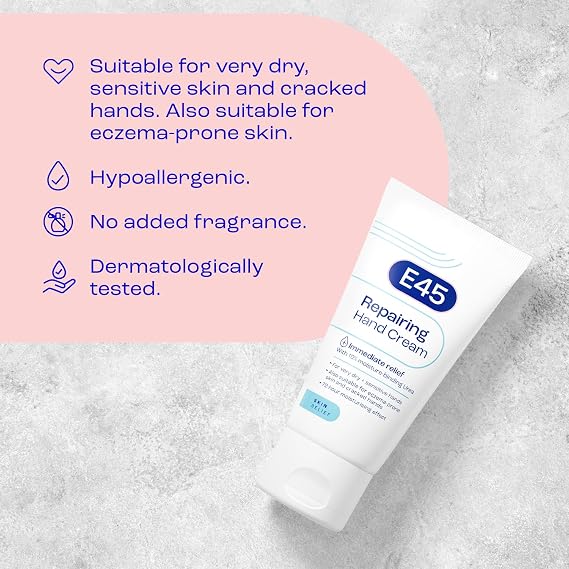 E45 Repairing Hand Cream 50ml for Dry & Damaged Hands, Fast Absorbing
