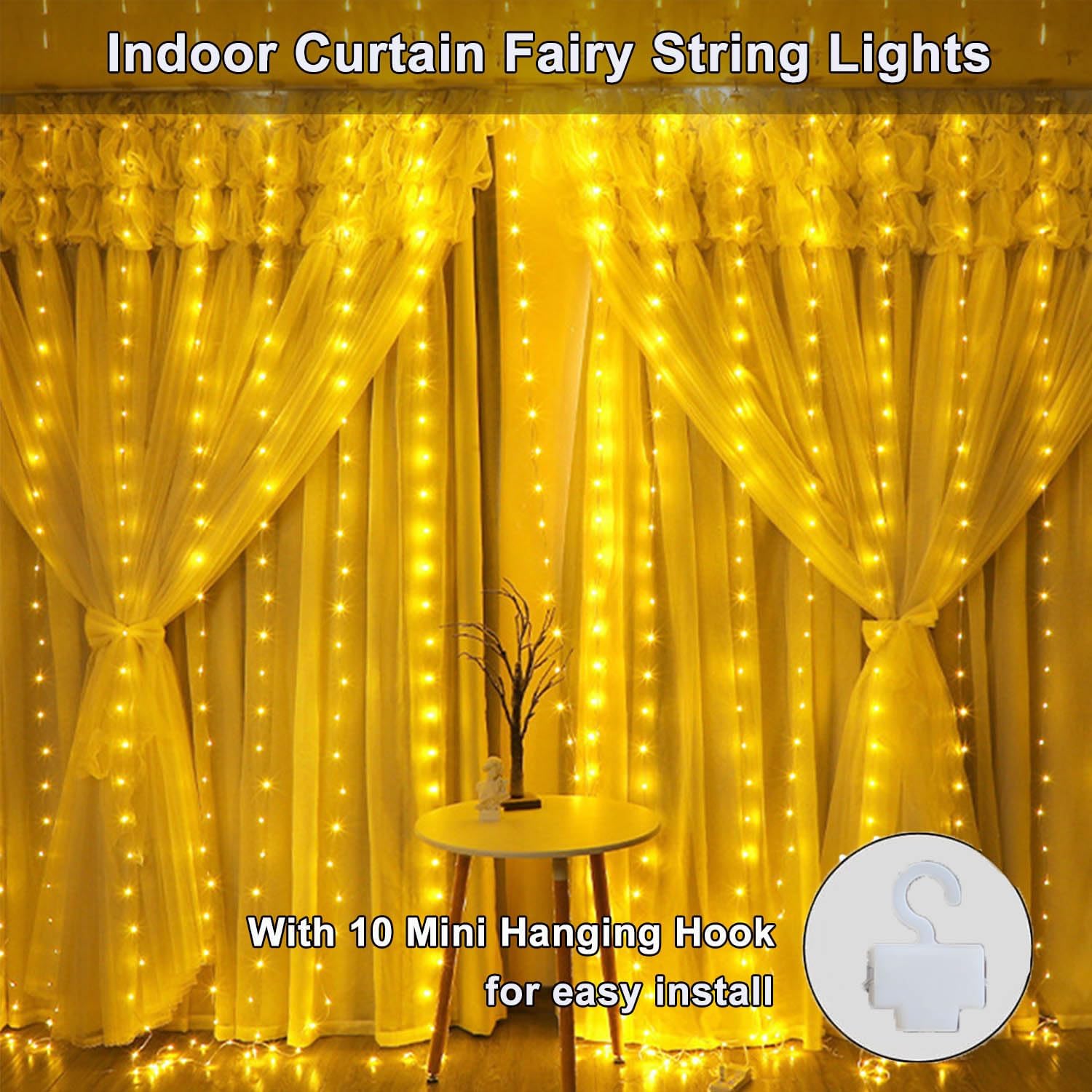 300 LED Curtain String Lights, Fairy String Lights with 8 Light Modes & Remote Controlled, 9.8x9.8ft Indoor Outdoor String Lights for Christmas, Weddings, Party, Bedroom, Wall, Window (Warm white) image 2