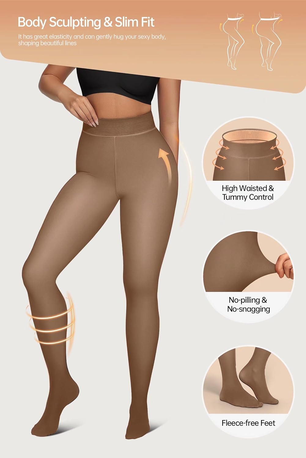 Vertvie 2 Pairs Fleece Lined Tights Women Crotch One Seam Line Warm Sheer Pantyhose Fake Translucent Thermal Thick Leggings - Image 4