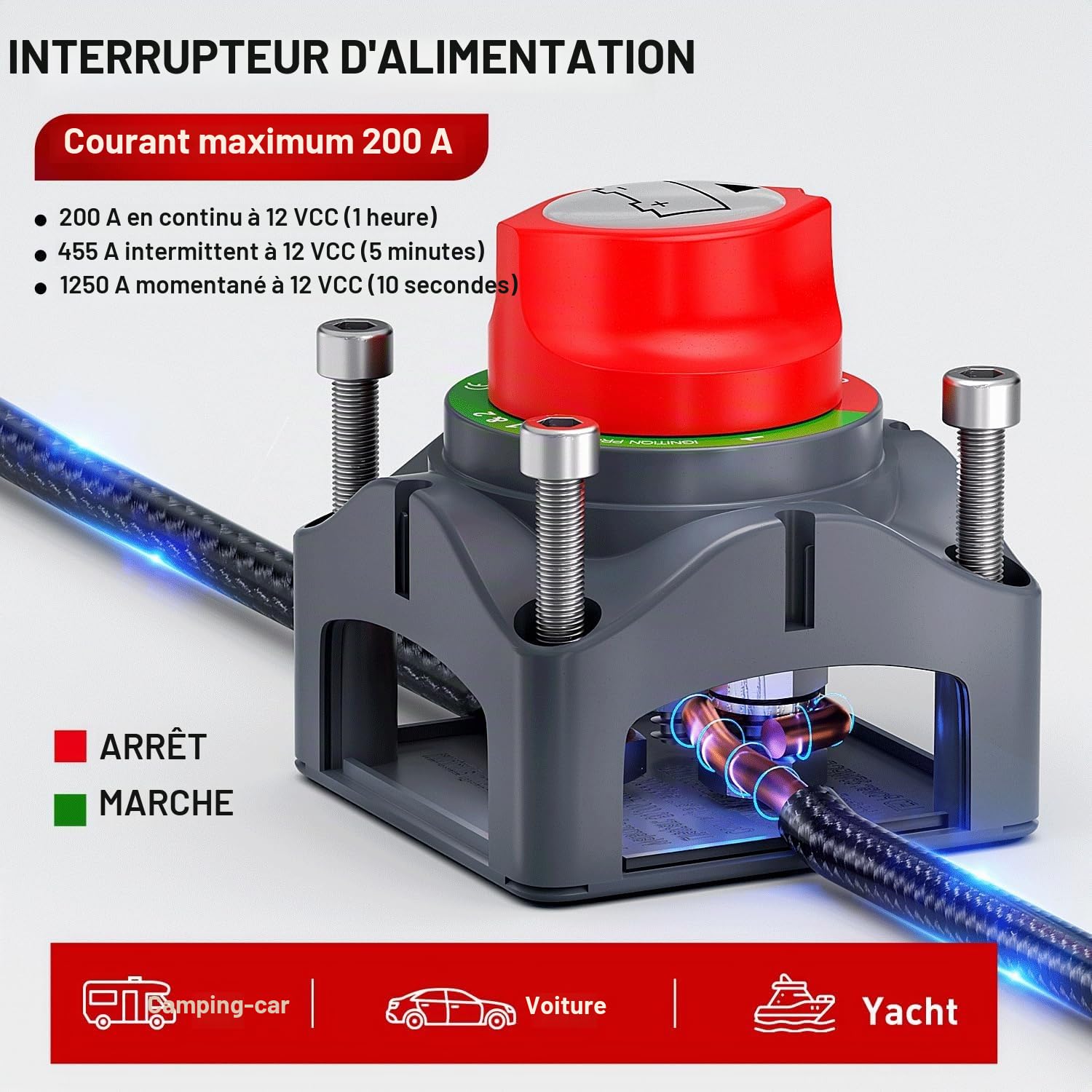 Coupe-batterie 12 V, interrupteur principal de batterie 12 V/24 V/48 V 275 A, interrupteur de batterie 12 V, étanche, pour bateau, moto, yacht, voiture, RV, ATV UTV（2pcs）