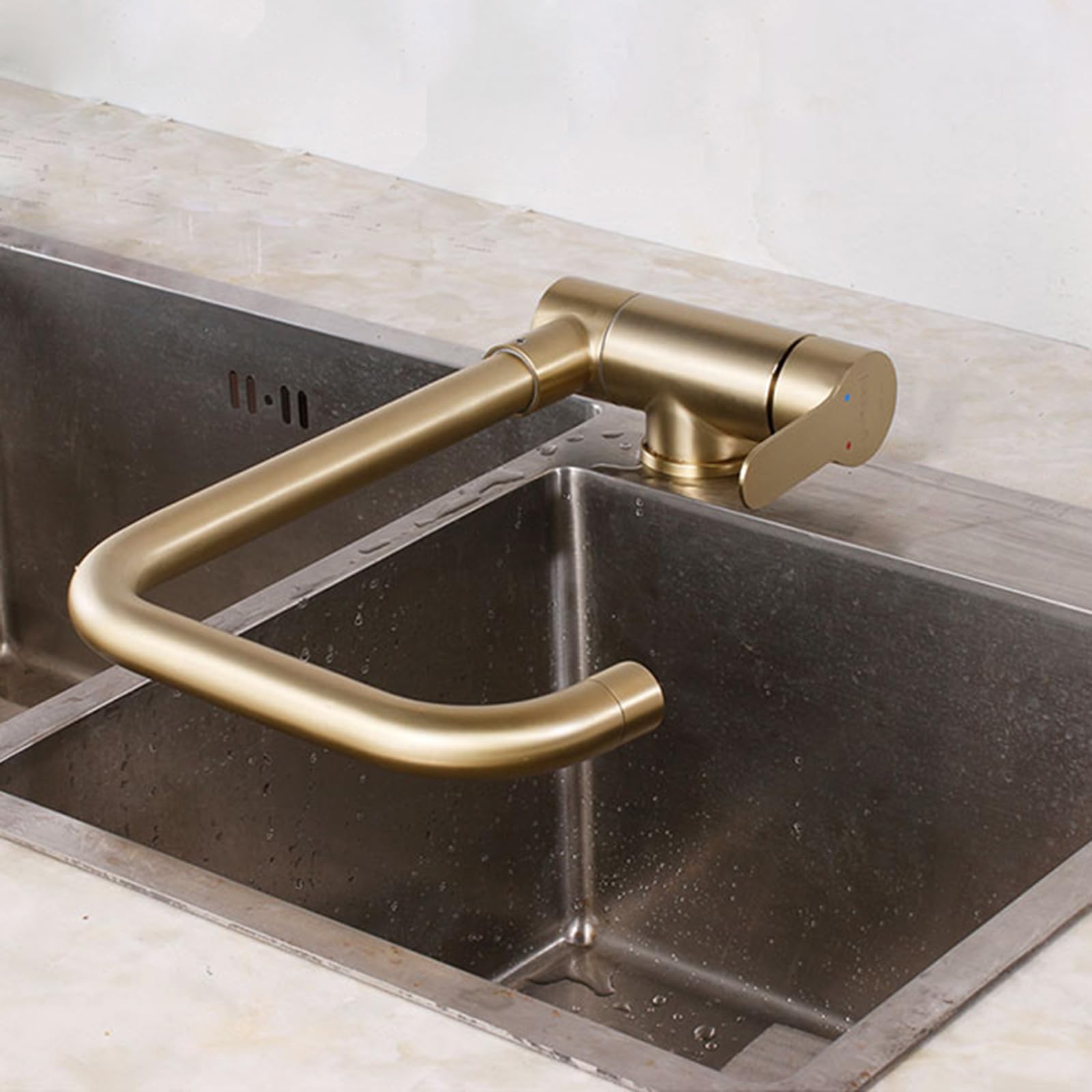 ZYCHSJXA Kitchen Tap Foldable Brushed Gold Folding with Rotation Spout Single Lever Mixer Taps-A