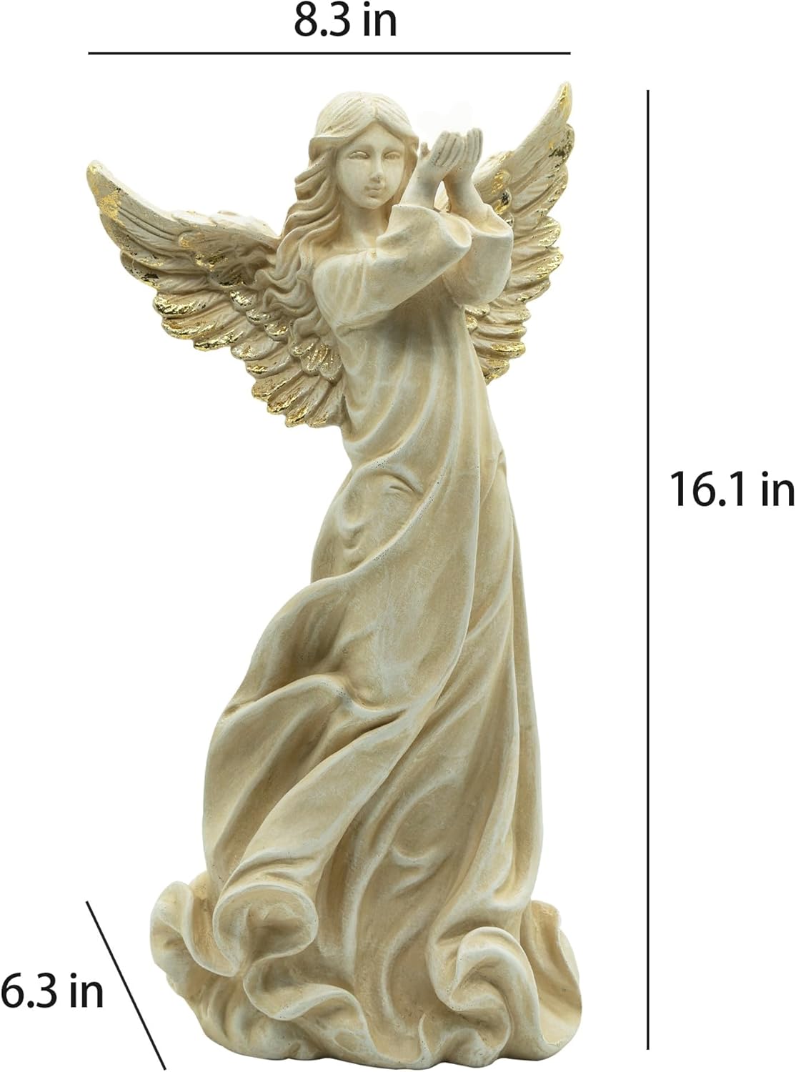 Angel Garden Statue, 16.1 inch Decorative Figurine, White Indoor Outdoor Decor for Patio, Lawn, Cemetery