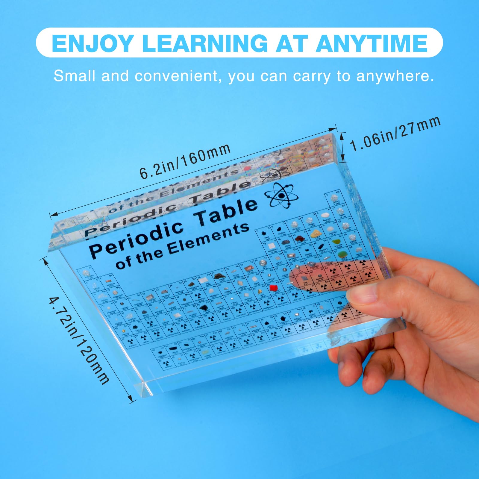 Jeebel Tabla Periódica de Elementos Reales, Tabla Periódico ​de Acrílico de LED Lámpara Mesa con Muestras de Elementos Reales para Maestros Estudiante Niño para Enseñanza/Exhibición Elementos Químicos