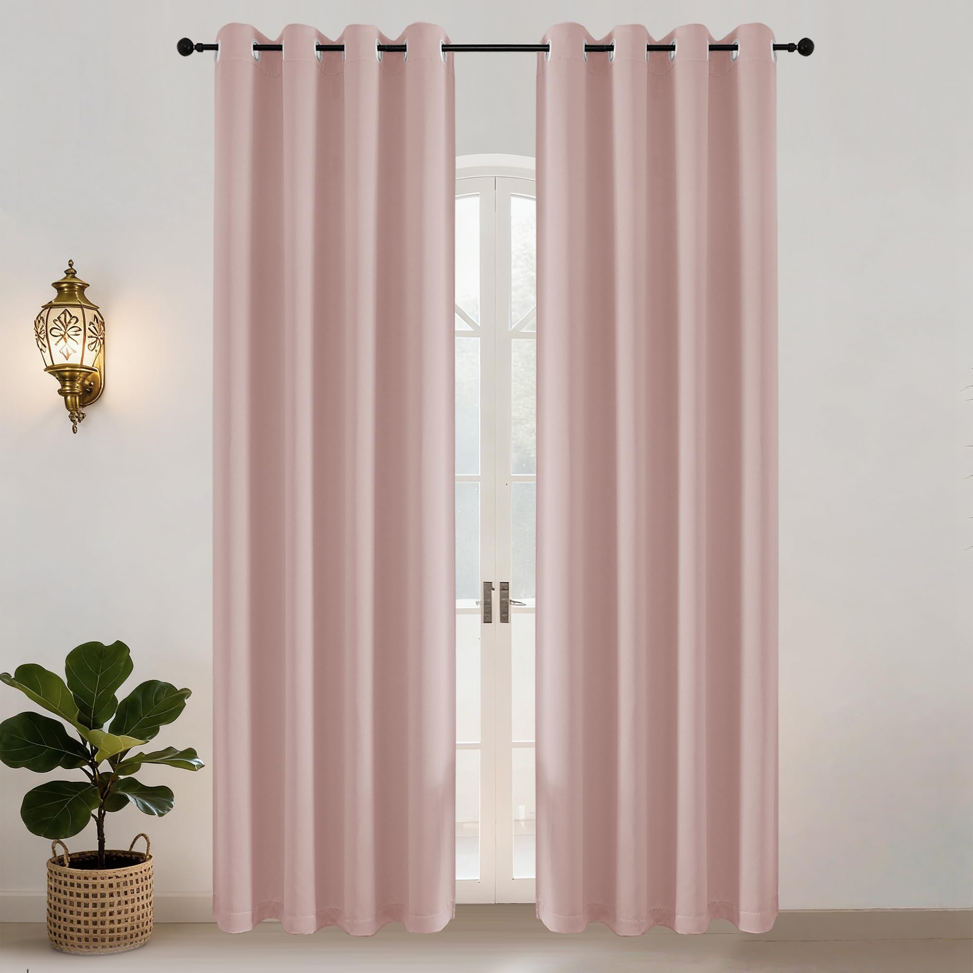 Simplebrand Ava Blush Blackout Eyelet Curtains for Living Room 245 cm Long 2 Panels, Solid Thermal Insulated, Energy Saving Living Room Window Treatment Curtains Blackout Drapes, W 140 cm x L 245 cm — image 1