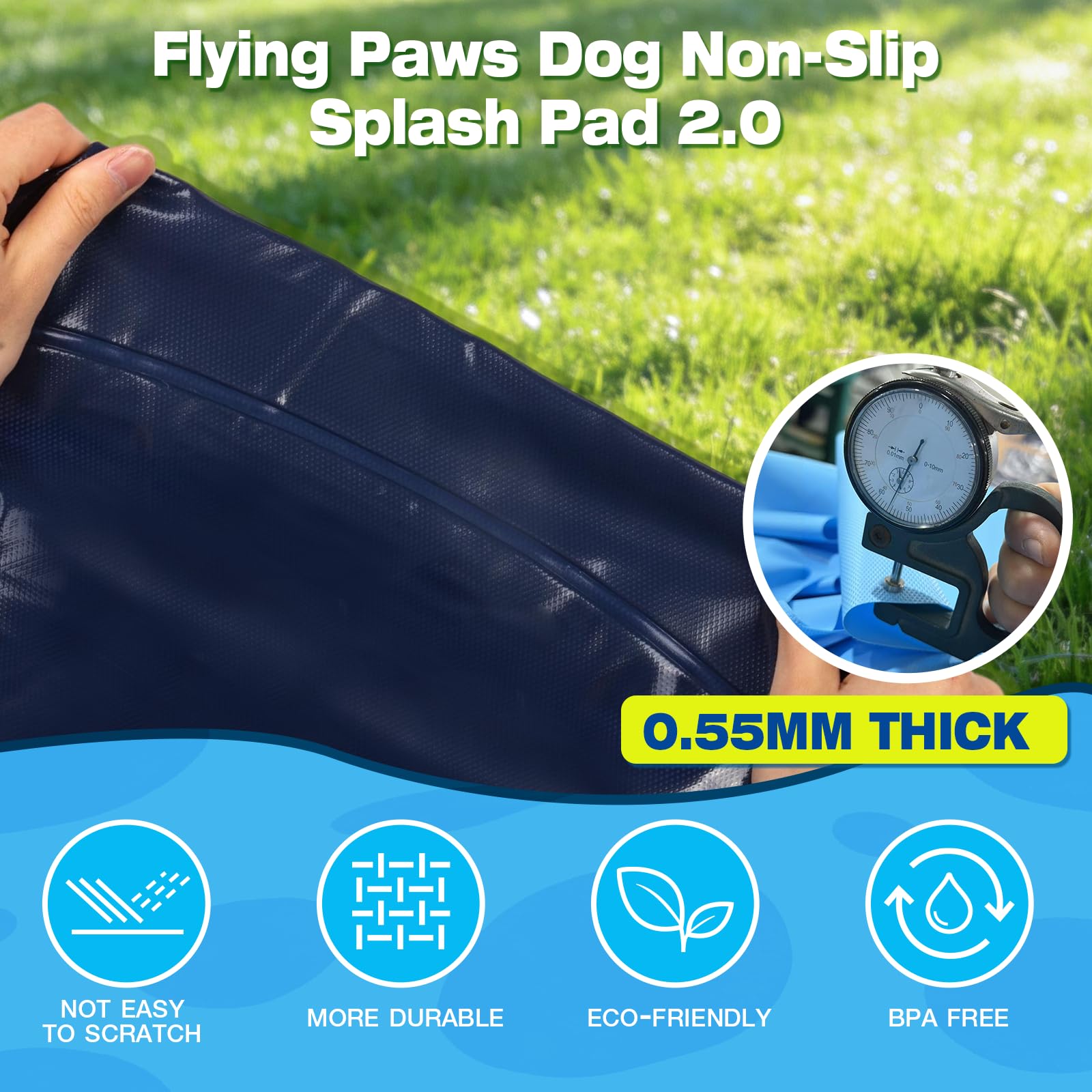 Tappetino resistente per cani, 170,2 cm, spesso, atossico, in PVC, antiscivolo, resistente agli strappi e spruzzatore per cani, piscine per cani resistenti all'usura