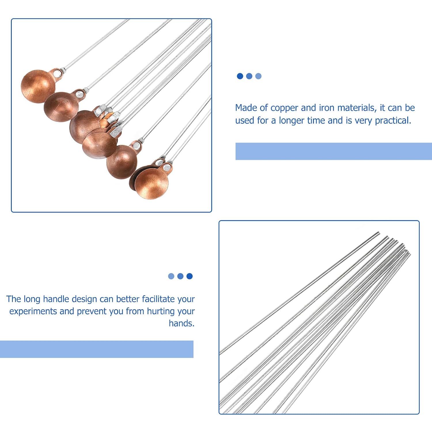 Ipetboom 10pcs Copper Burning Spoons Chemical Experiment Tools with Long Handle High Temperature Resistant for Laboratory and Scientific Research Safety